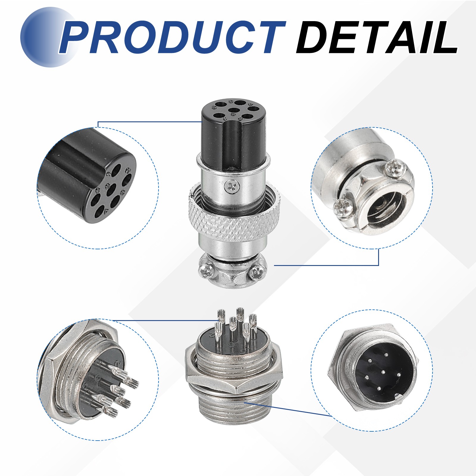 5Pcs 6 Pin Aviation Connector 250V 15A 16mm Metal Circular Connector Silver