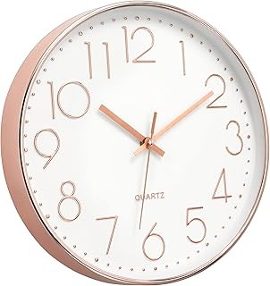 Foxtop Modern Wall Clock 12 Inch Non-Ticking Silent Battery Operated Round Quart