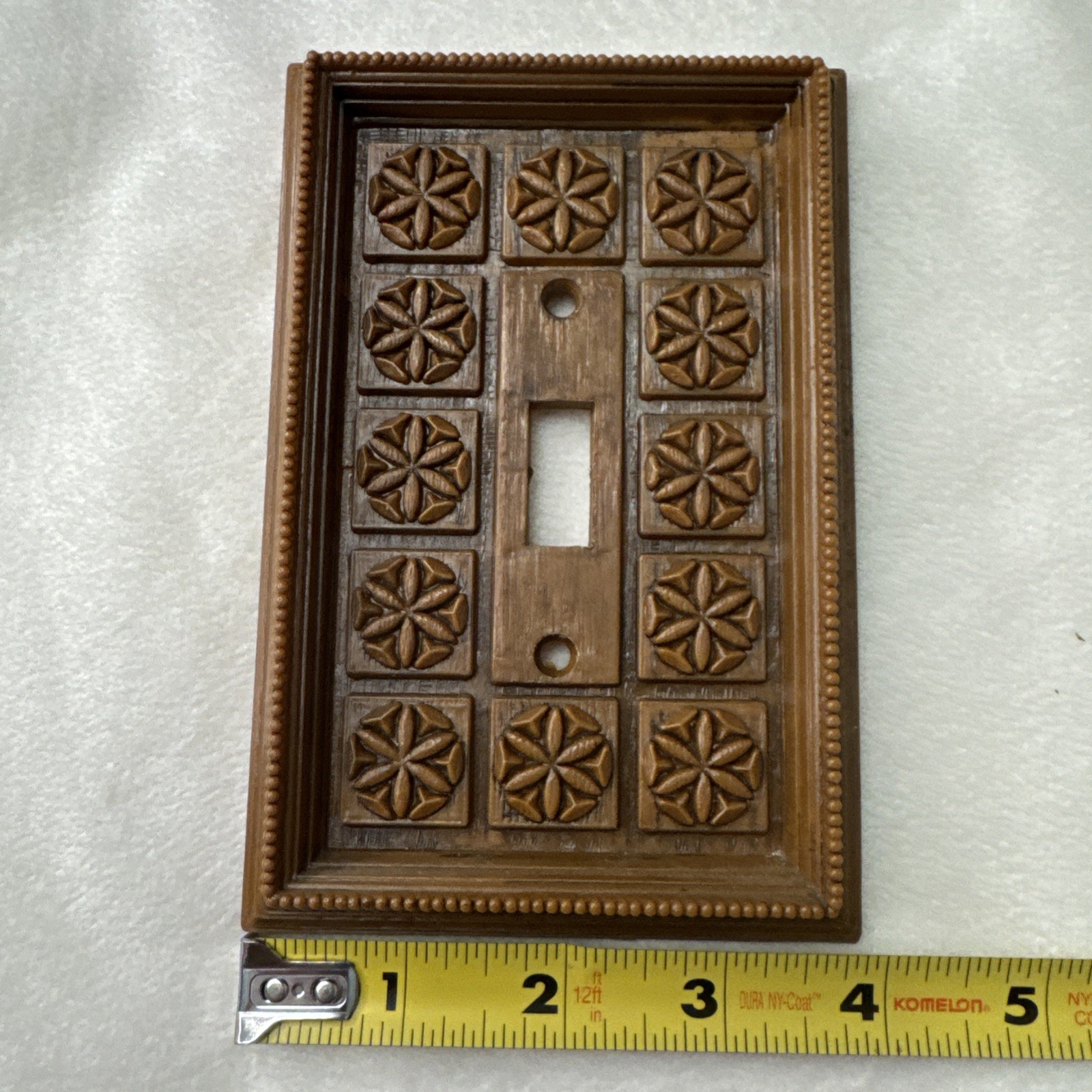 Vintage Plastic Faux Wood Light Switch Cover Brown Textured Mcm Retro Flower