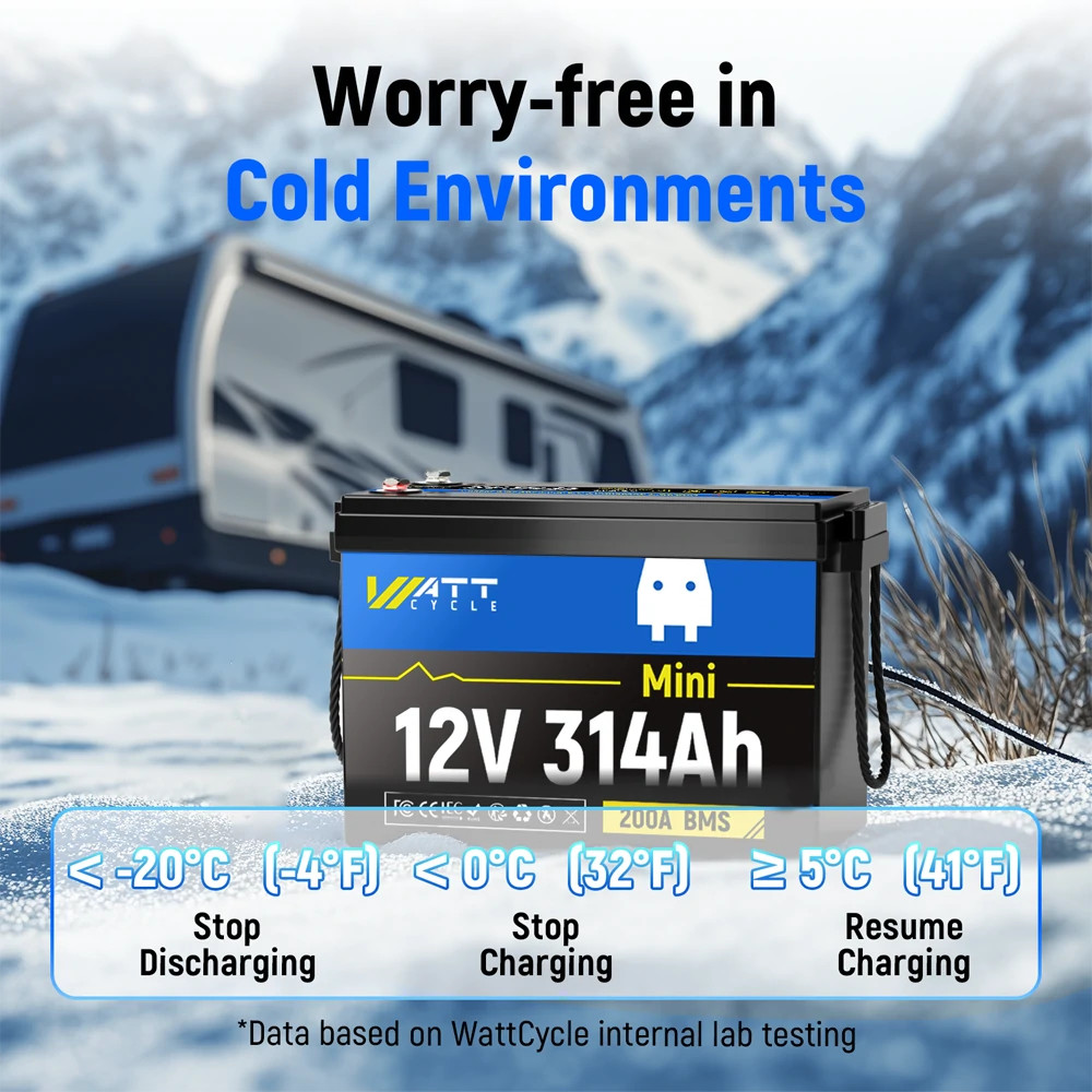WattCycle 314Ah 12V 300Ah LiFePO4 Lithium Battery 4019Wh 200A BMS for Off-Grid