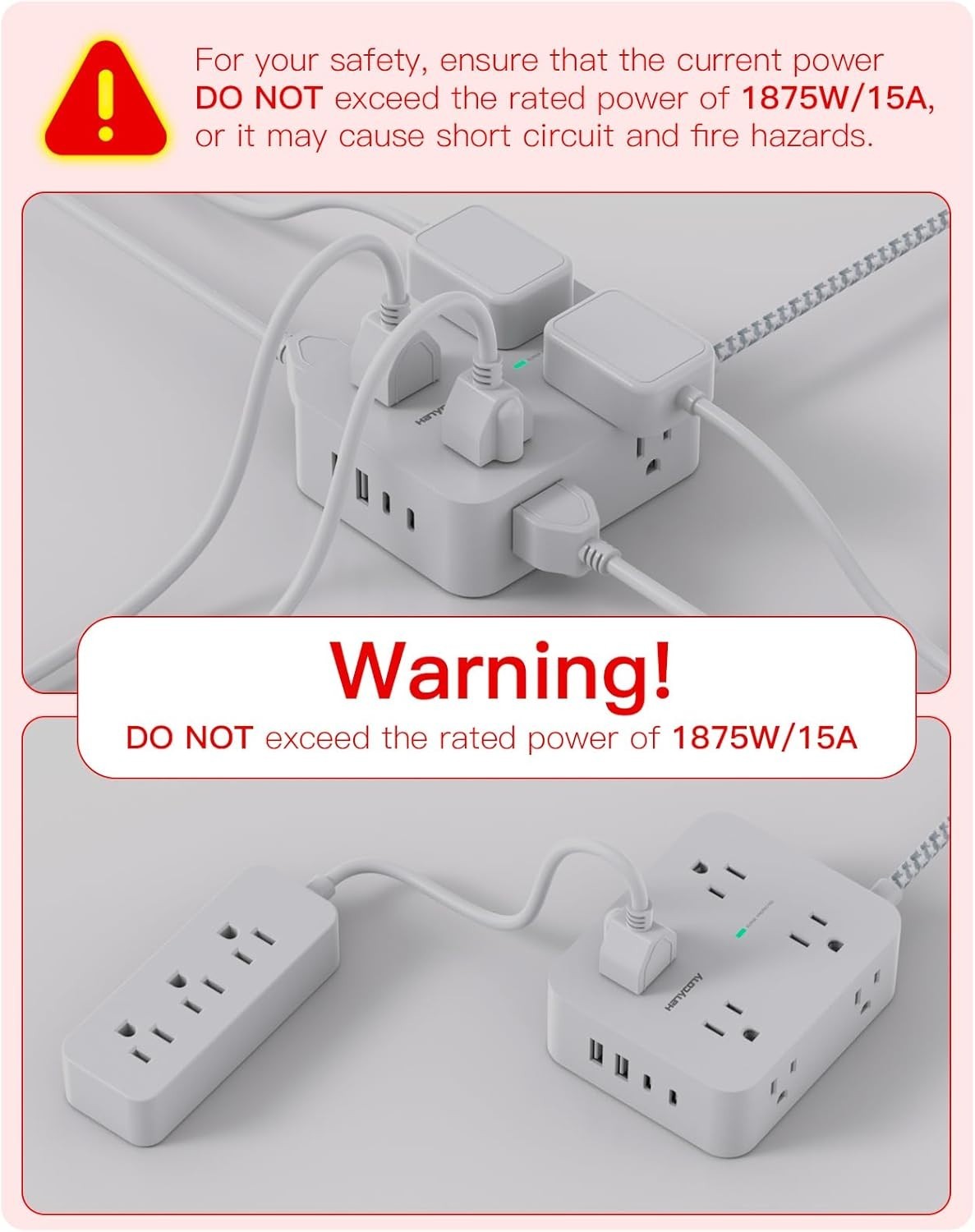 Surge Protector Power Strip, 1080J, 5 Ft Braided Extension Cord | 8 Outlets 4…
