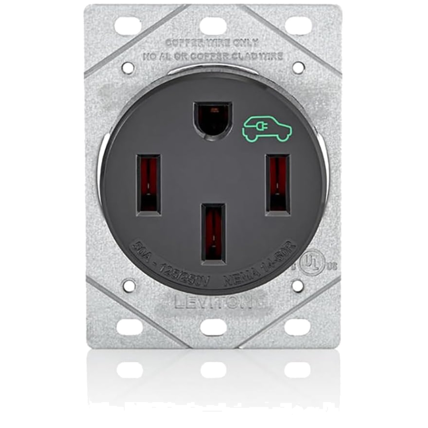 NEMA 14-50R 50 Amp Flush Mount Receptacle, Black