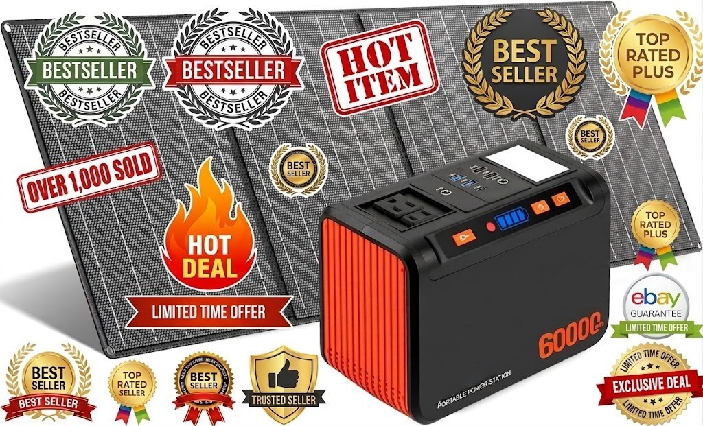 250W Portable Power Station 222Wh Battery With 40W Solar Panel AC 110V Outlet