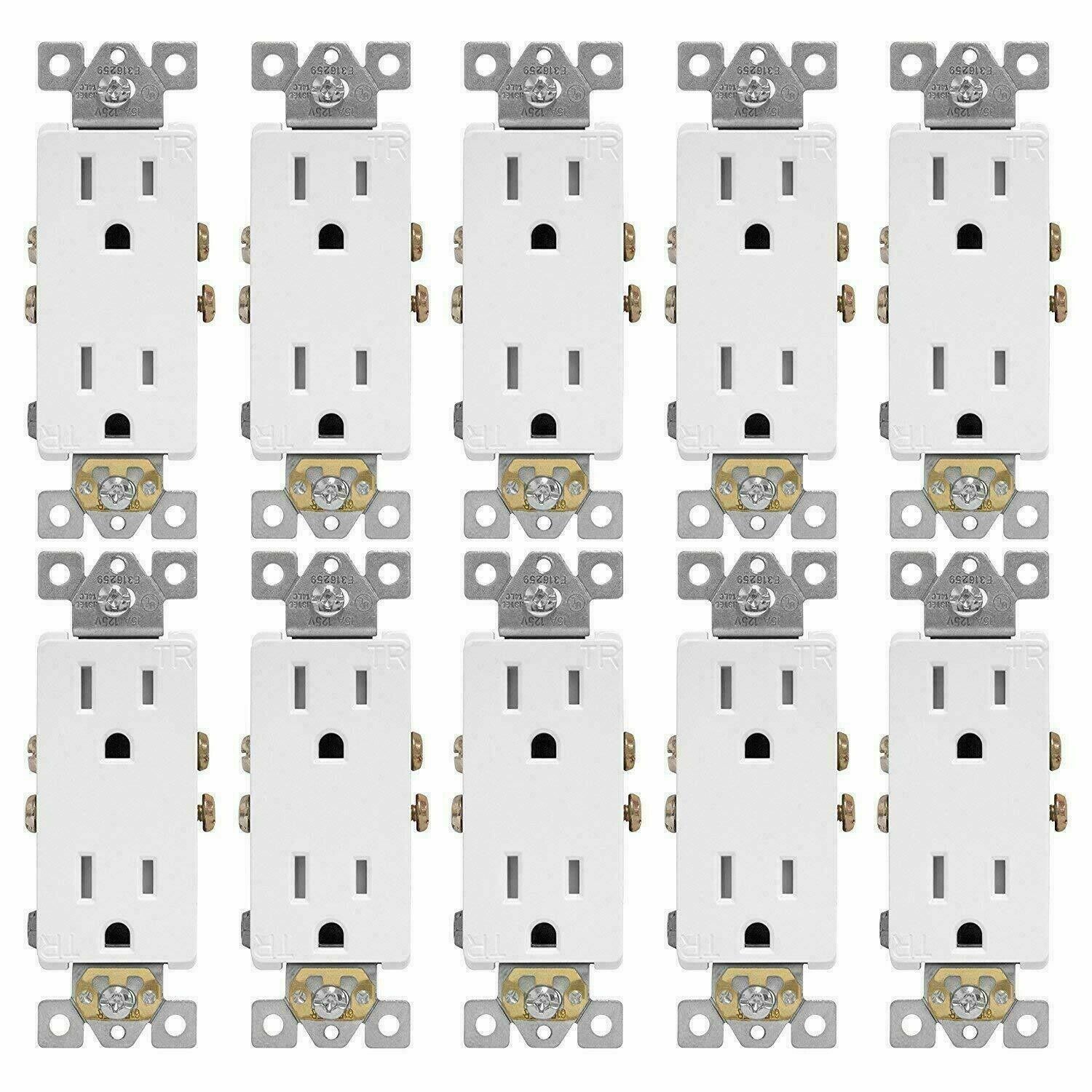 Outlet Decora Duplex Receptacle 15 Amp 125 Volt Tamper Resistant White 10 pack