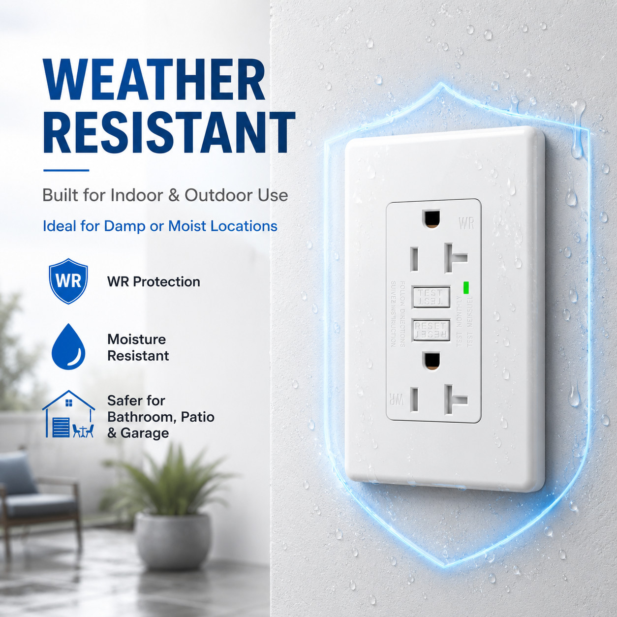 20A GFCI Outlet Outdoor NEC Rated ETL Listed Weather Resistant LED Light White