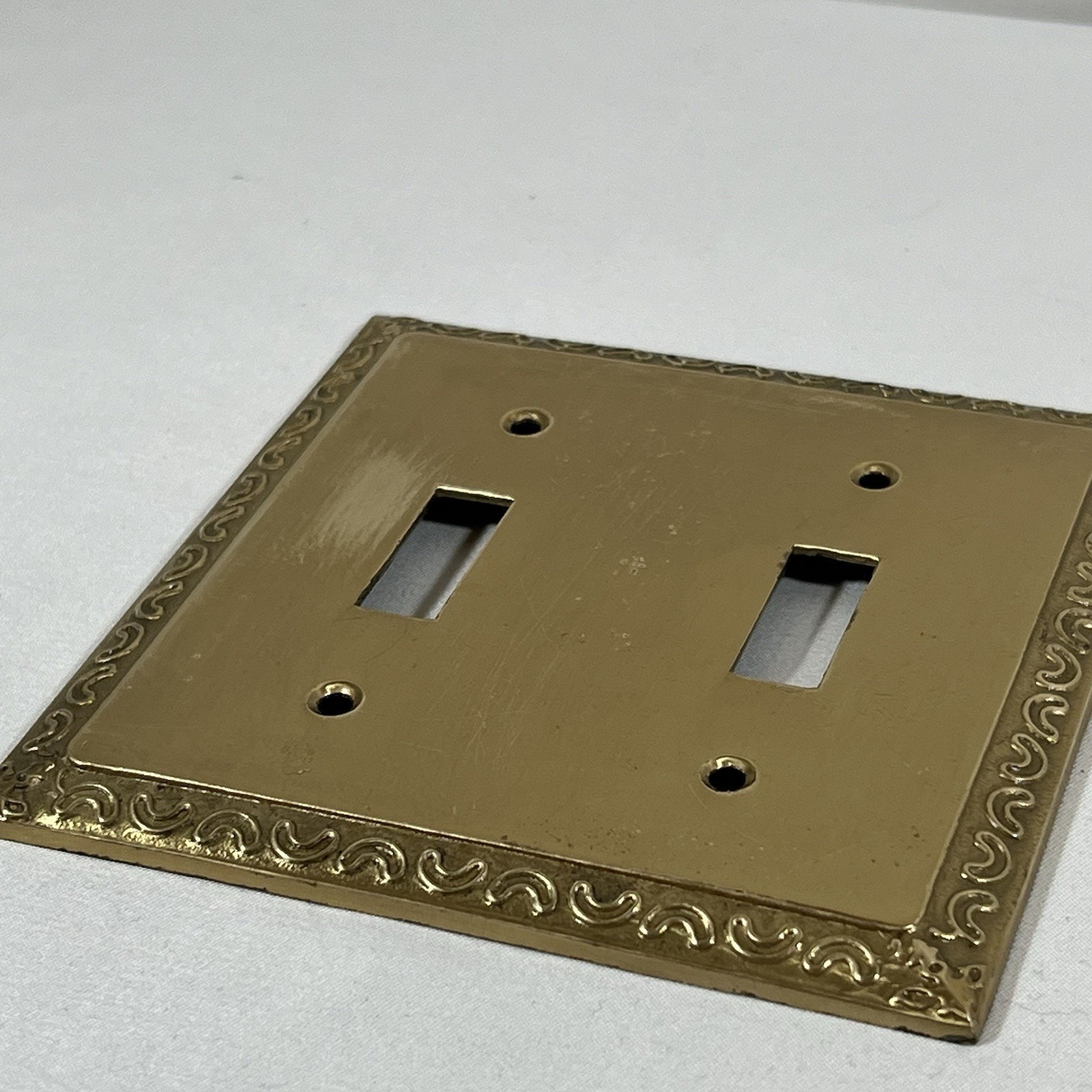 Vintage Brass Switch Cover Plate Ornate Scroll Design Double Duplex Wall Plate
