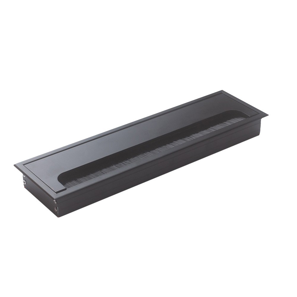Sleek Black and Silver Square Grommet for Desk Wire Management Solutions
