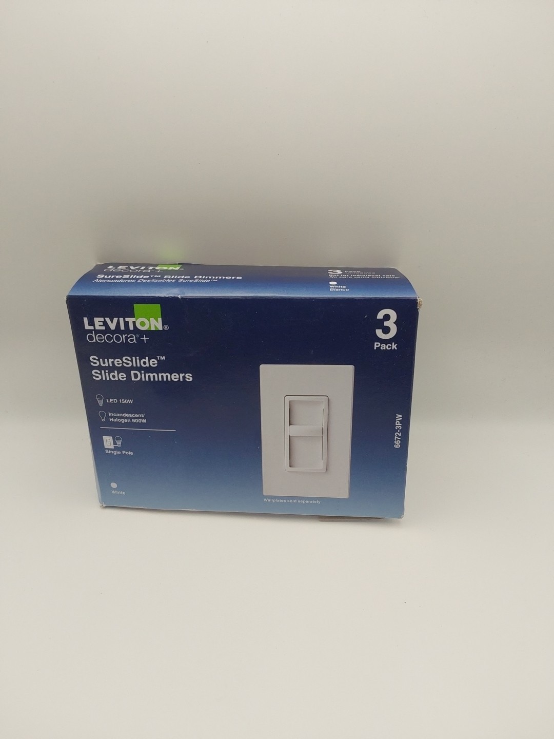 LEVITON Decora+ 6672-3PW SureSlide Slide Dimmer 3-Pack New F3