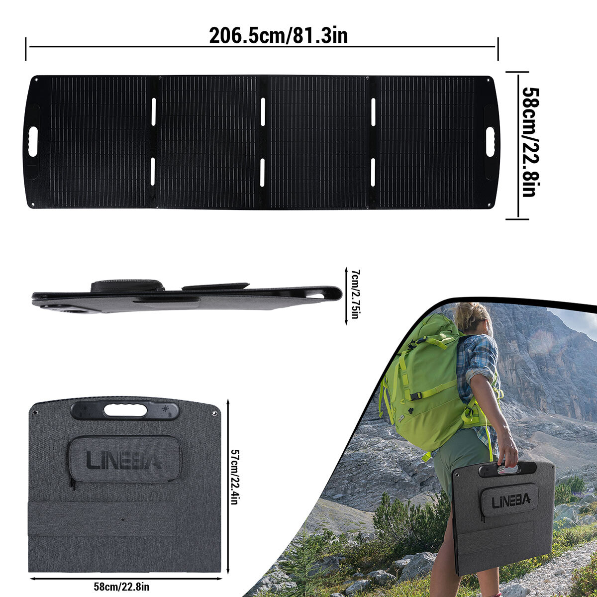 200W Portable Solar Panel, 22V Foldable Solar Panel IP65 Waterproof, Upgraded