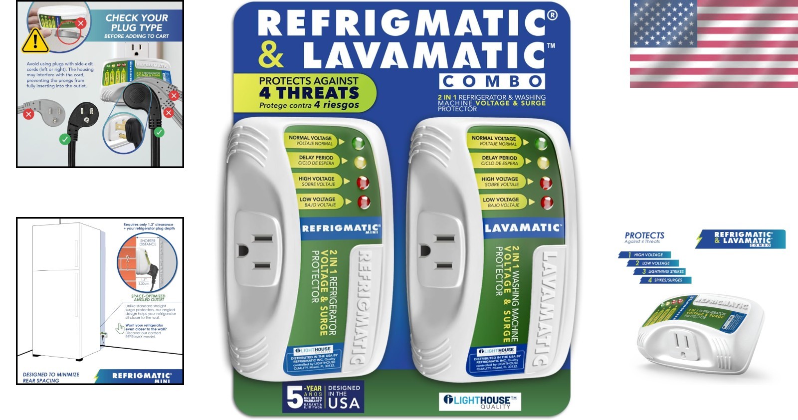2-Pack Surge Protector for Refrigerator & Washing Machine – High Voltage Safety