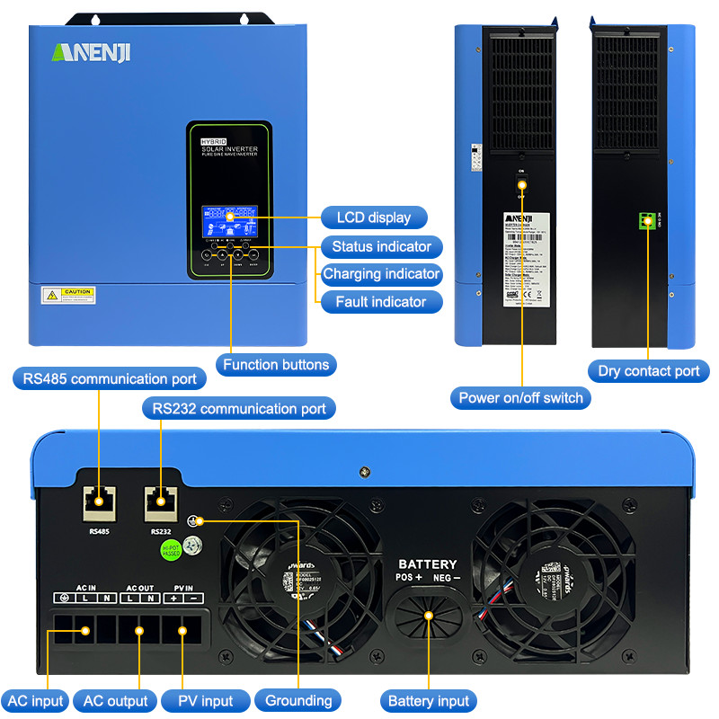 US 4200W 24V Solar Hybrid Inverter 110V 120V Pure Sine Wave 120A MPPT Controller