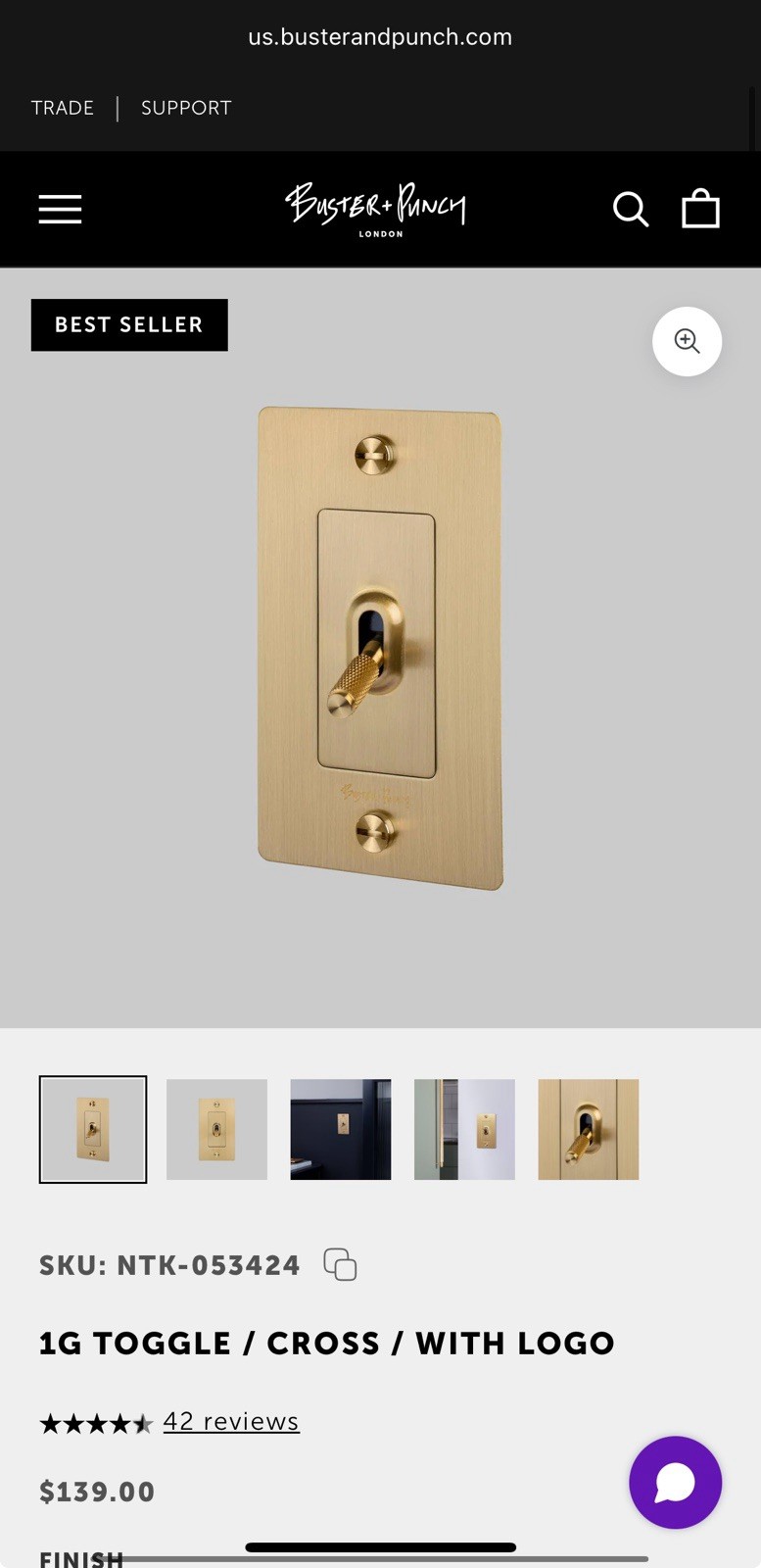 Buster & Punch 1g Toggle Switch With Logo (Brass)