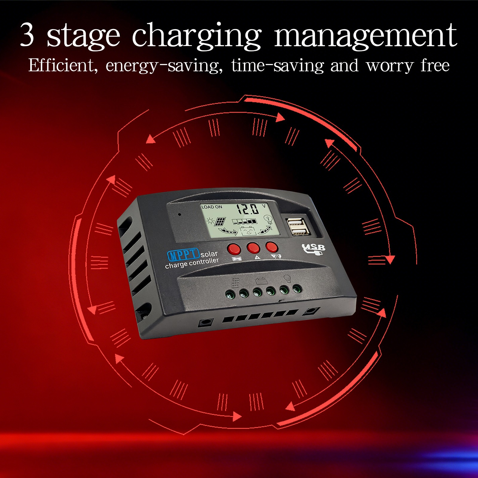 60/100A MPPT Solar Charge Controller 12V/24V Auto LCD&USB for LiFePO4/AGM/GEL