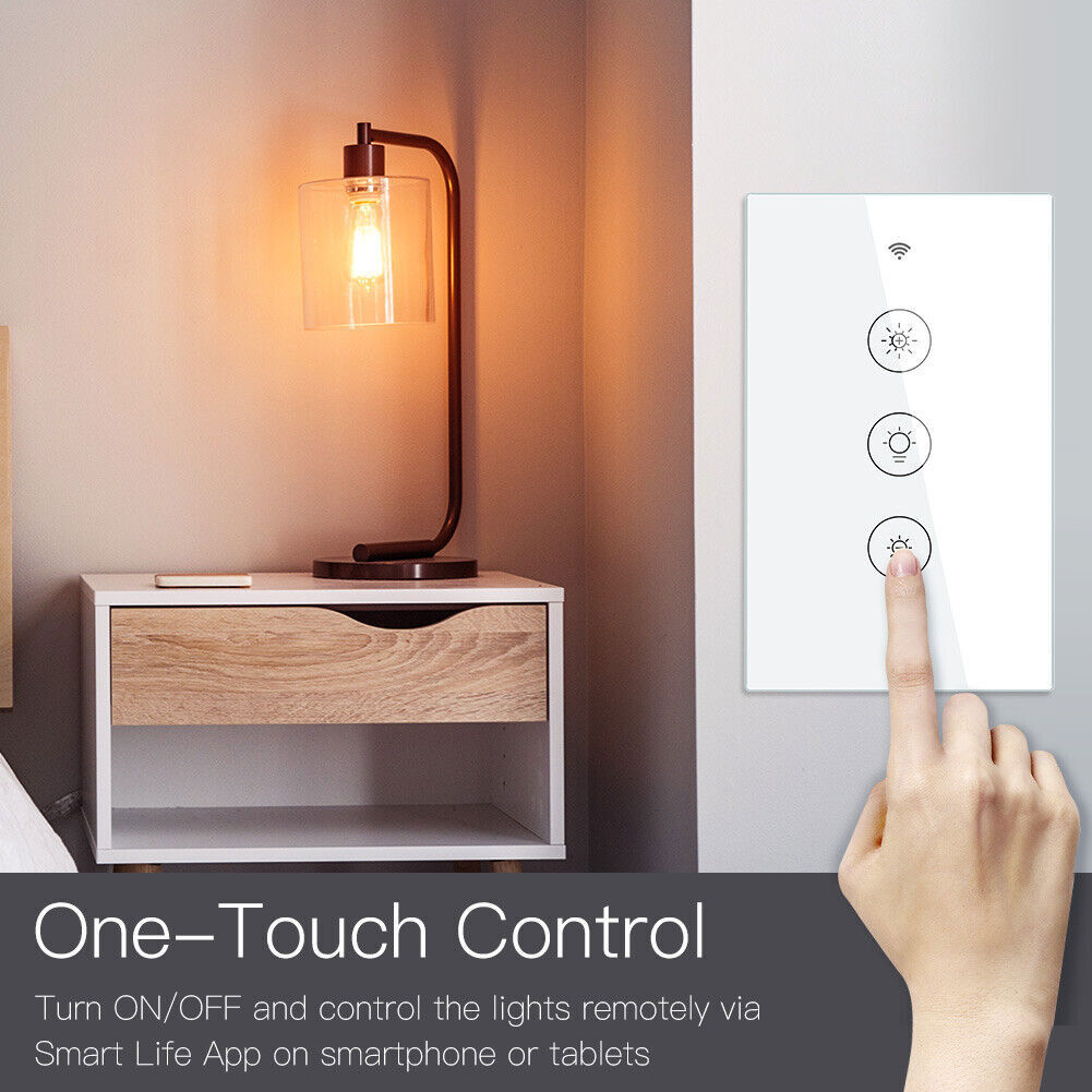 MOES WiFi RF Smart Dimmer Light Switch Wall Touch Glass Panel Alexa Google APP