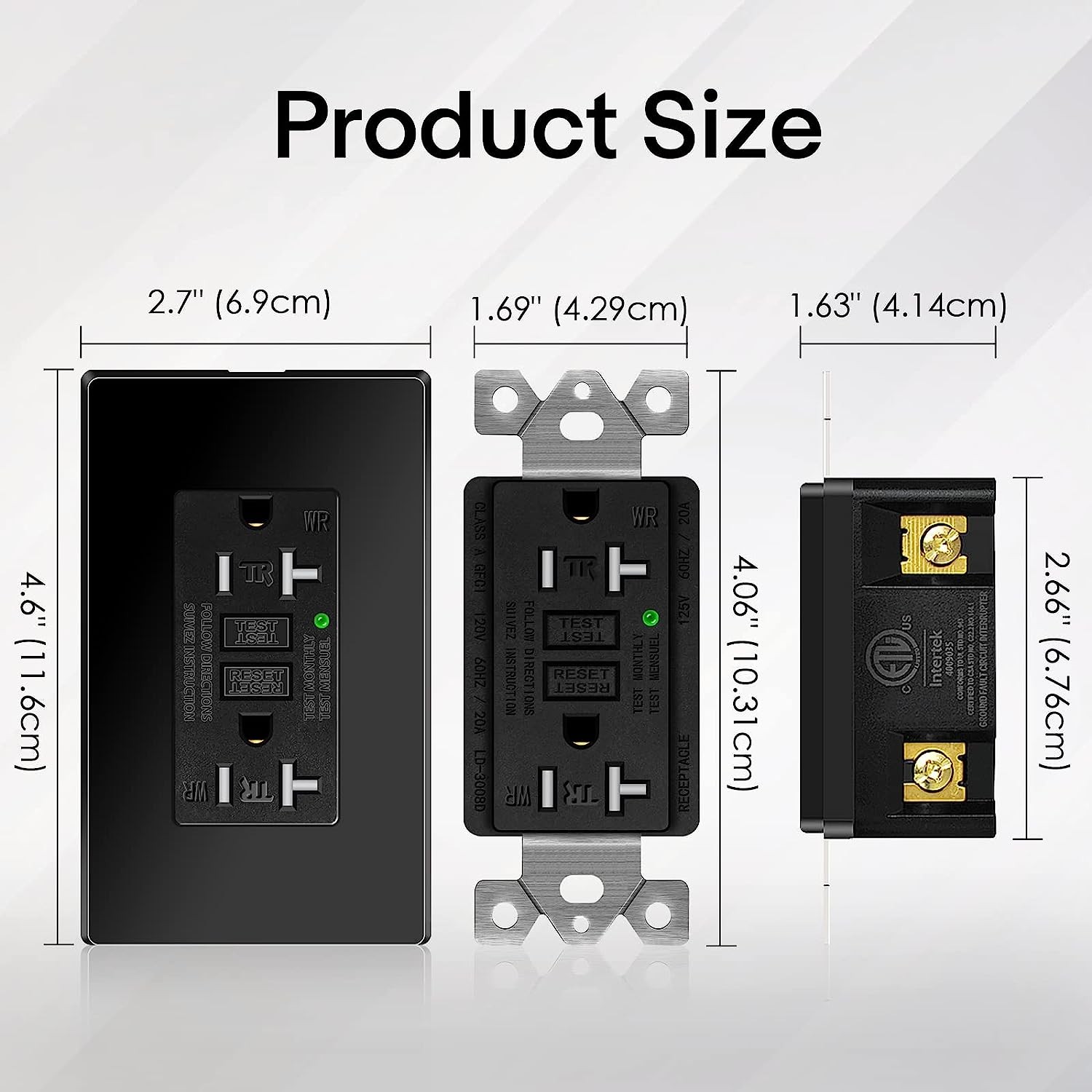 4Pack 20A GFCI Outlet Black Tamper Weather Resistant Receptacle with Wall Plates