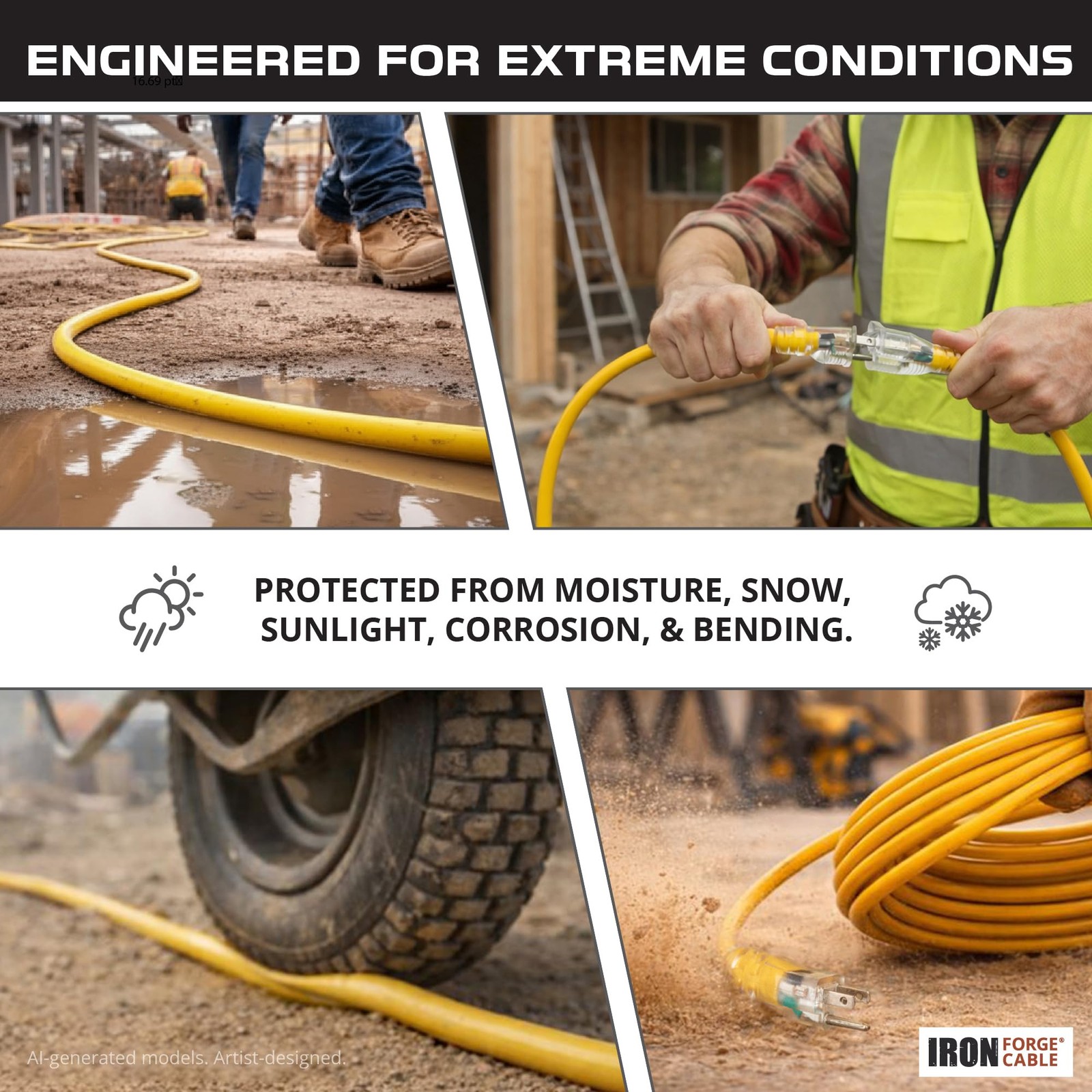 2 Pack of 10 Ft Outdoor Extension Cords-12/3 Heavy Duty Lighted Yellow Cable Set