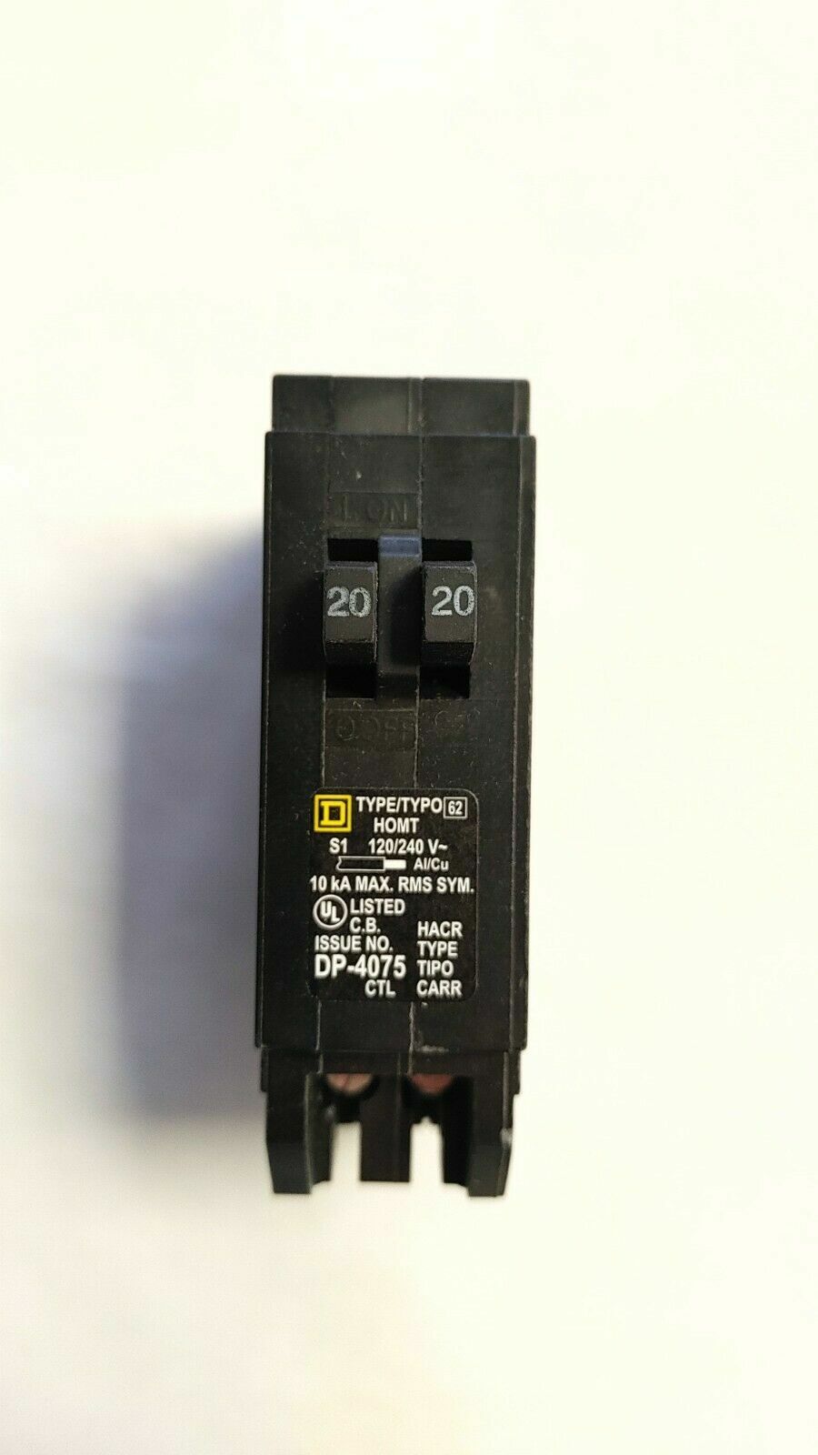 Square D HOMT2020 1-Pole Tandem 20-Amp 120/240V Plug-In Circuit Breaker