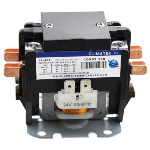 2 Double Pole, 40 Amp, 24 Volt Coil A/C Condenser Contactor Relay 2P 40A 24V