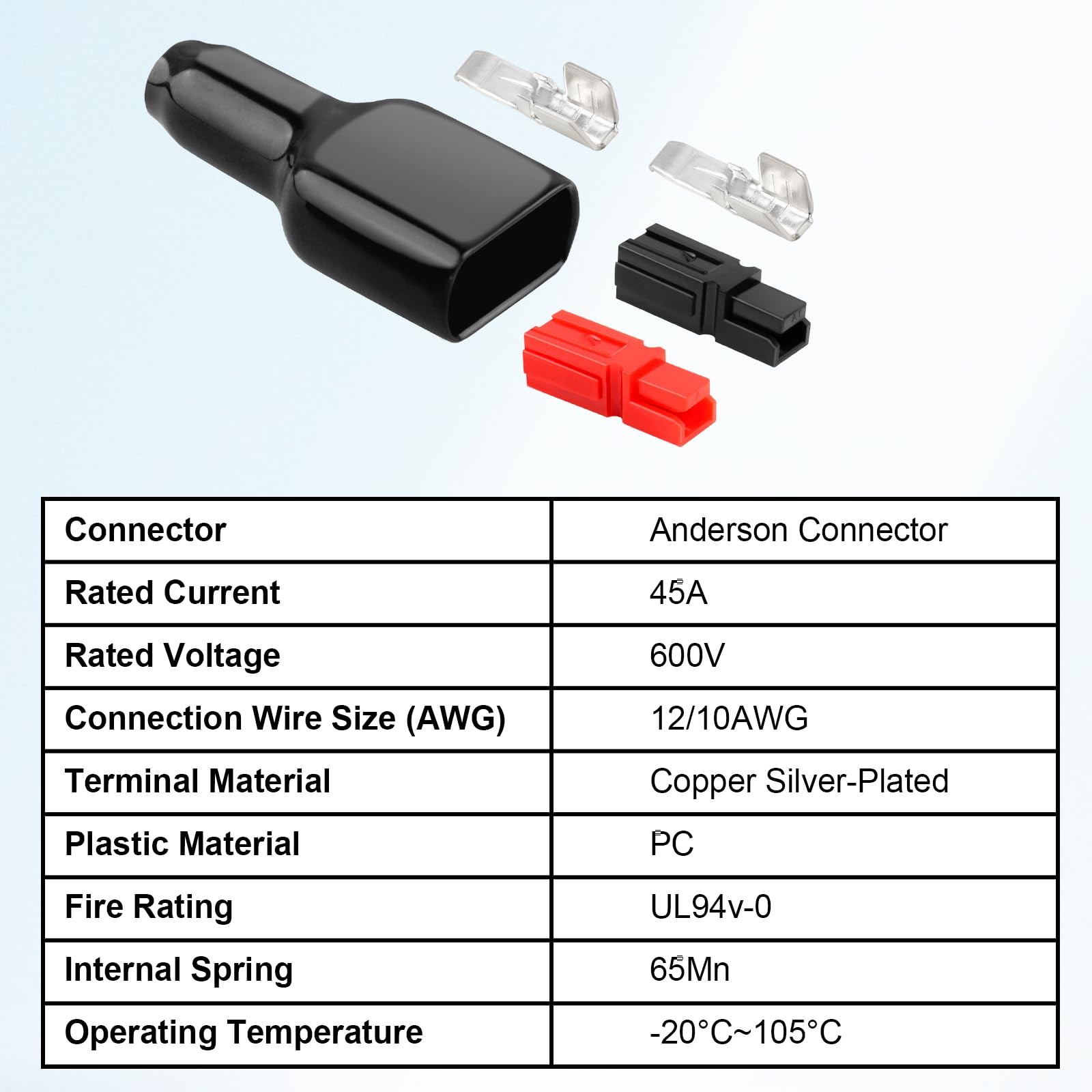 10 Pairs 45Amp Power Connectors Kit, 600V Quick Disconnect Red, Black