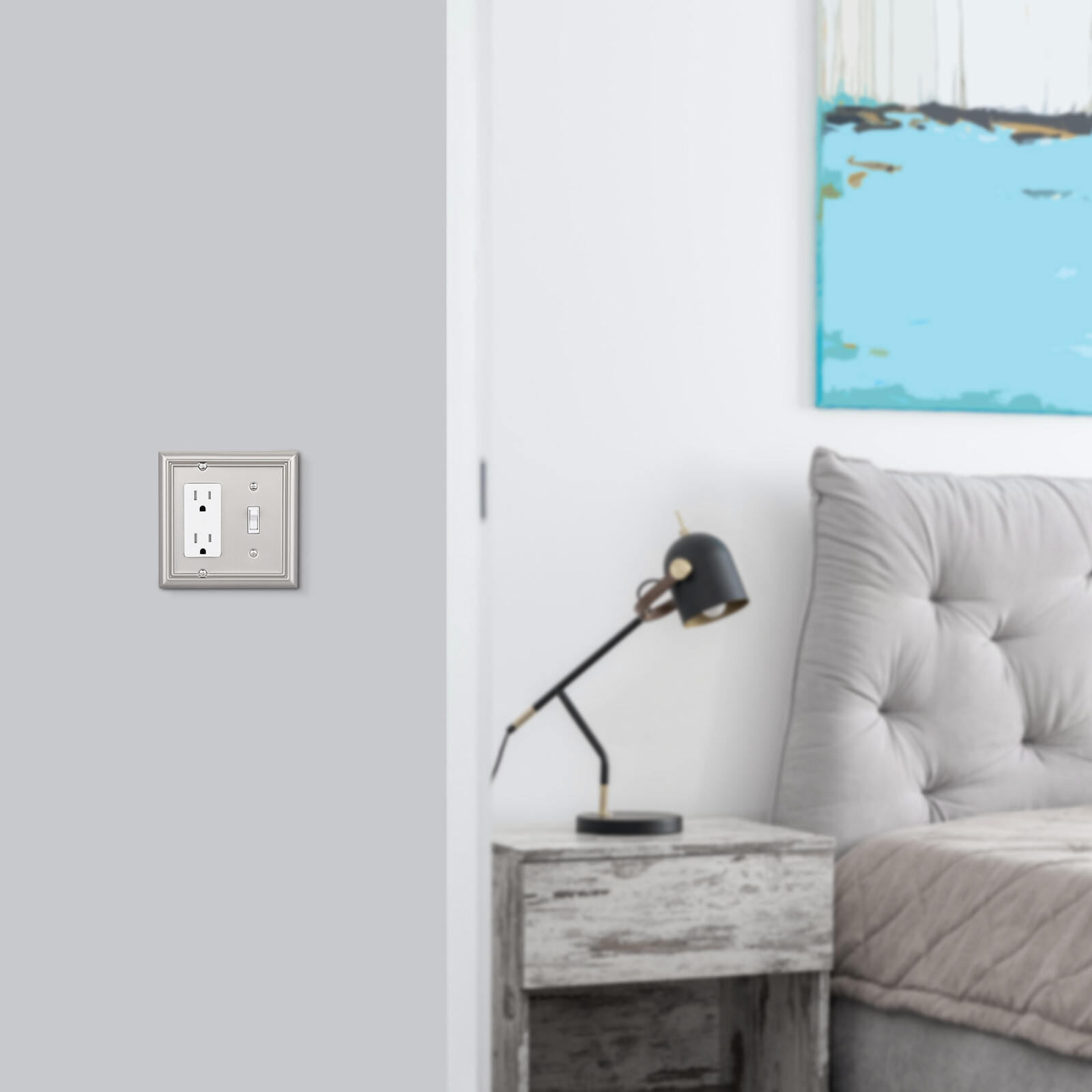 DEWENWILS Combo Toggle/Decorator Wall plates, Double Outlet Cover Brushed Nickel