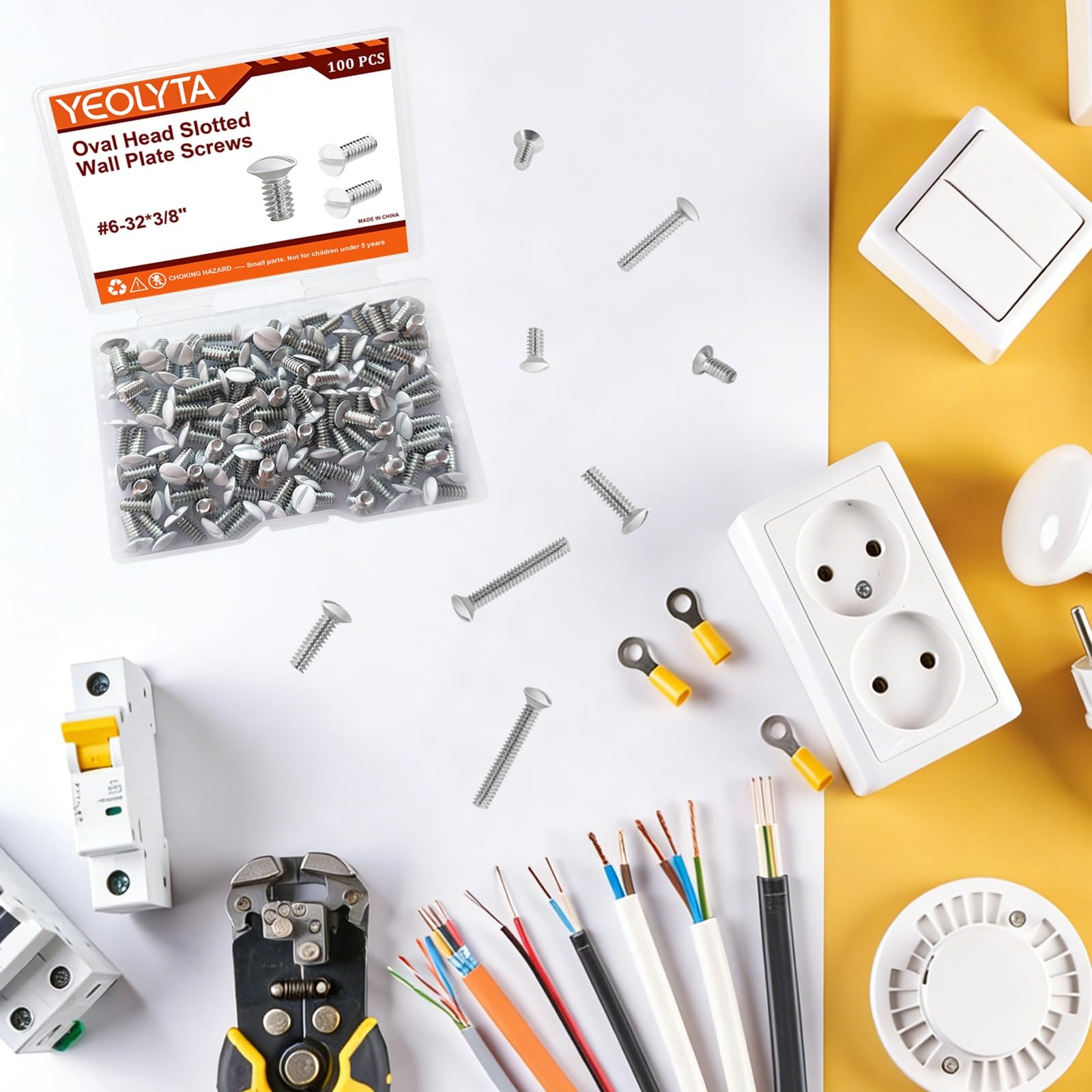 100PCS Wall Plate Screws,3/8″ Long 632 Thread,White Outlet Cover Screws,Oval …