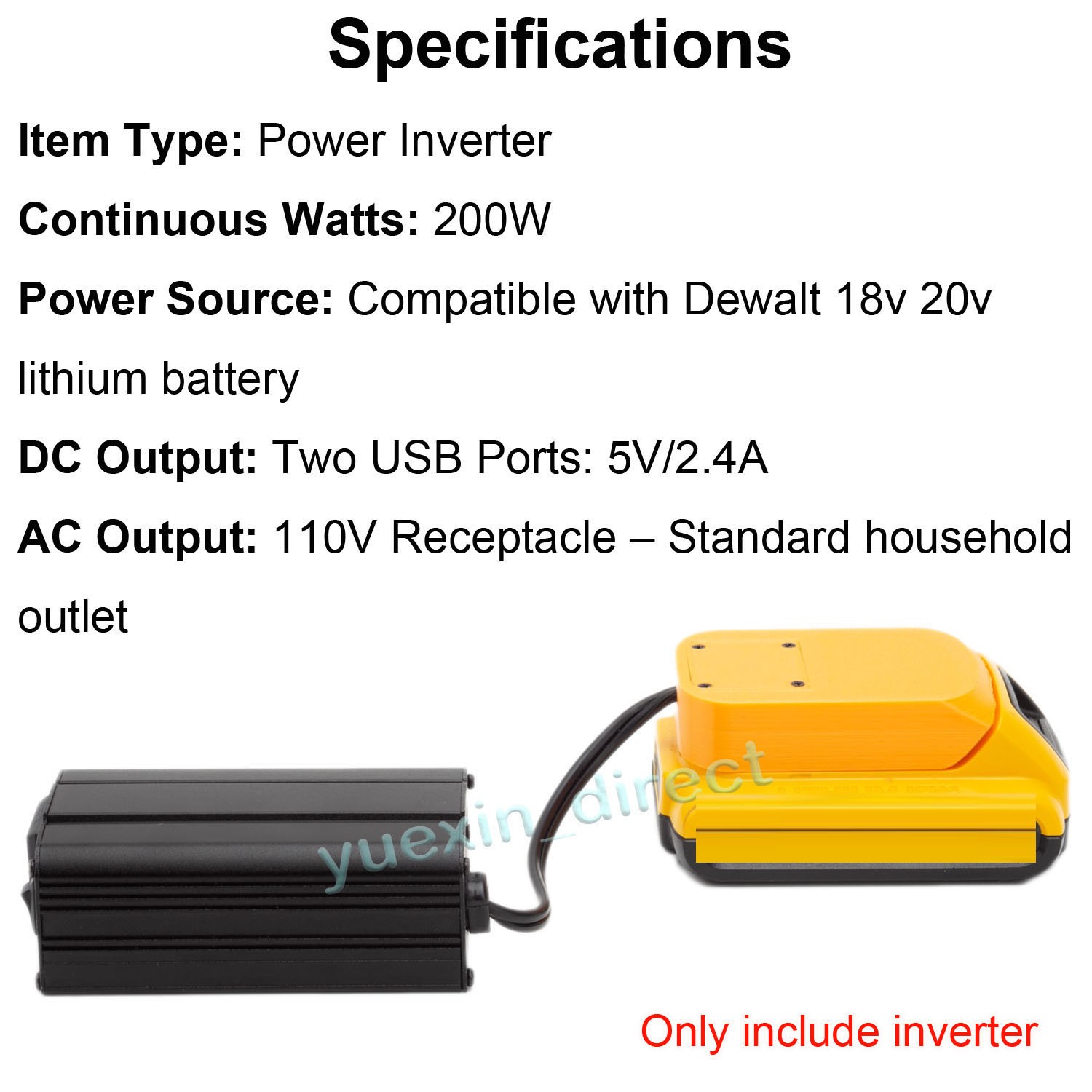 Power Inverter Outlet Adapter Compatible with Dewalt 18v 20v Battery to 110V AC