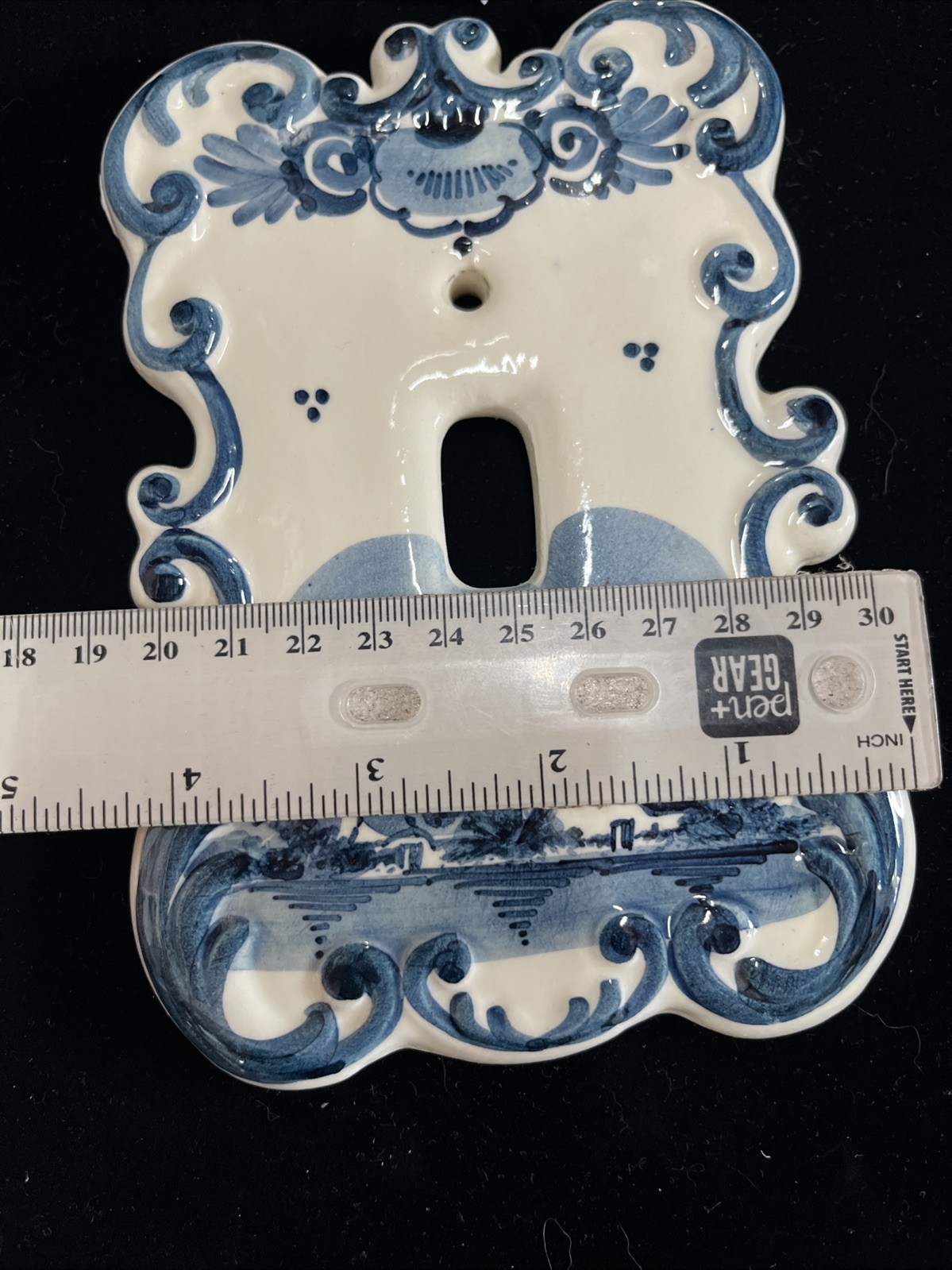 Handpainted Delft Blue Light Switch Plate Cover 6 x 4.25 Scalloped Edge Windmill