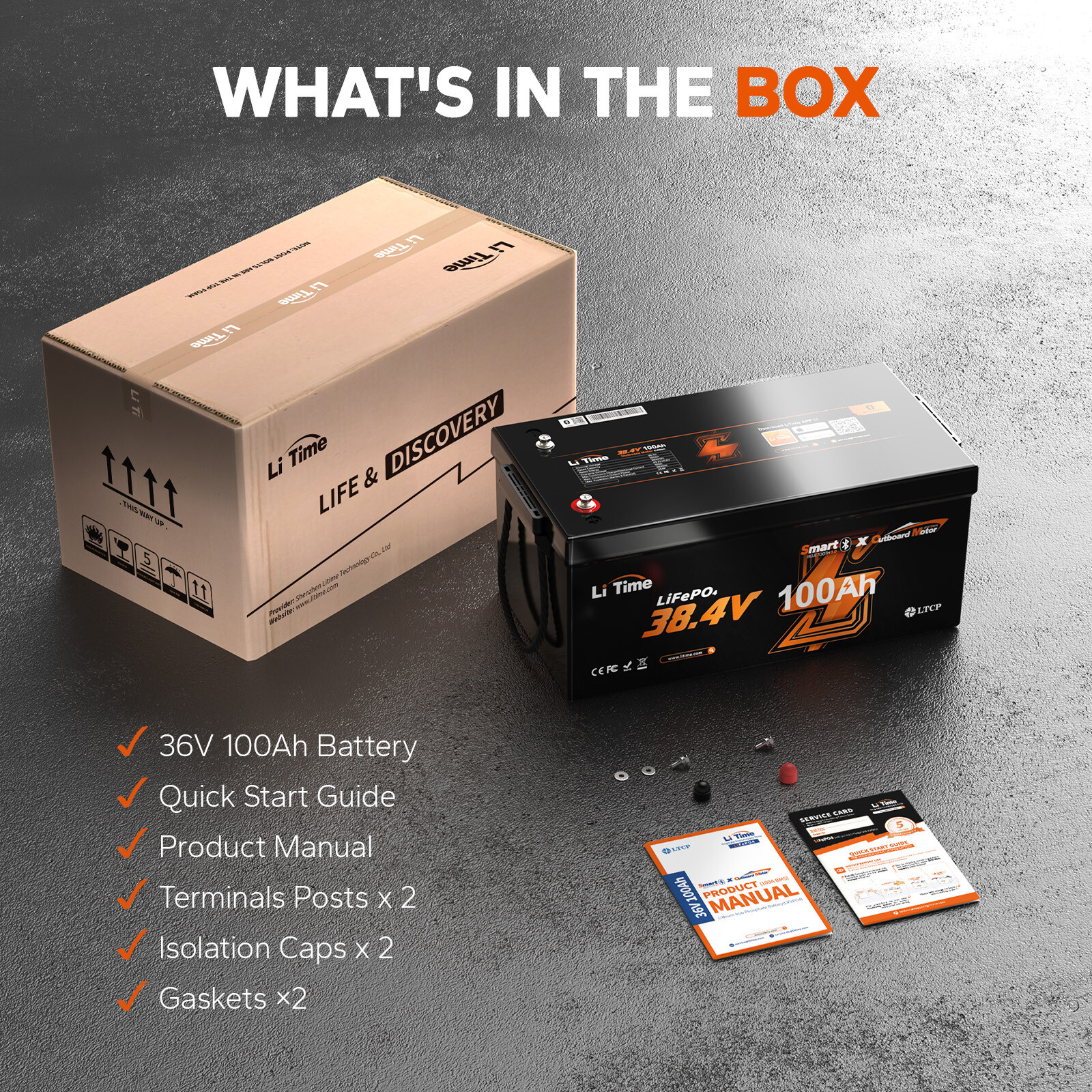 LiTime 36V 100Ah OBM LiFePO4 Lithium Battery For 36V/72V Electric Outboard Motor