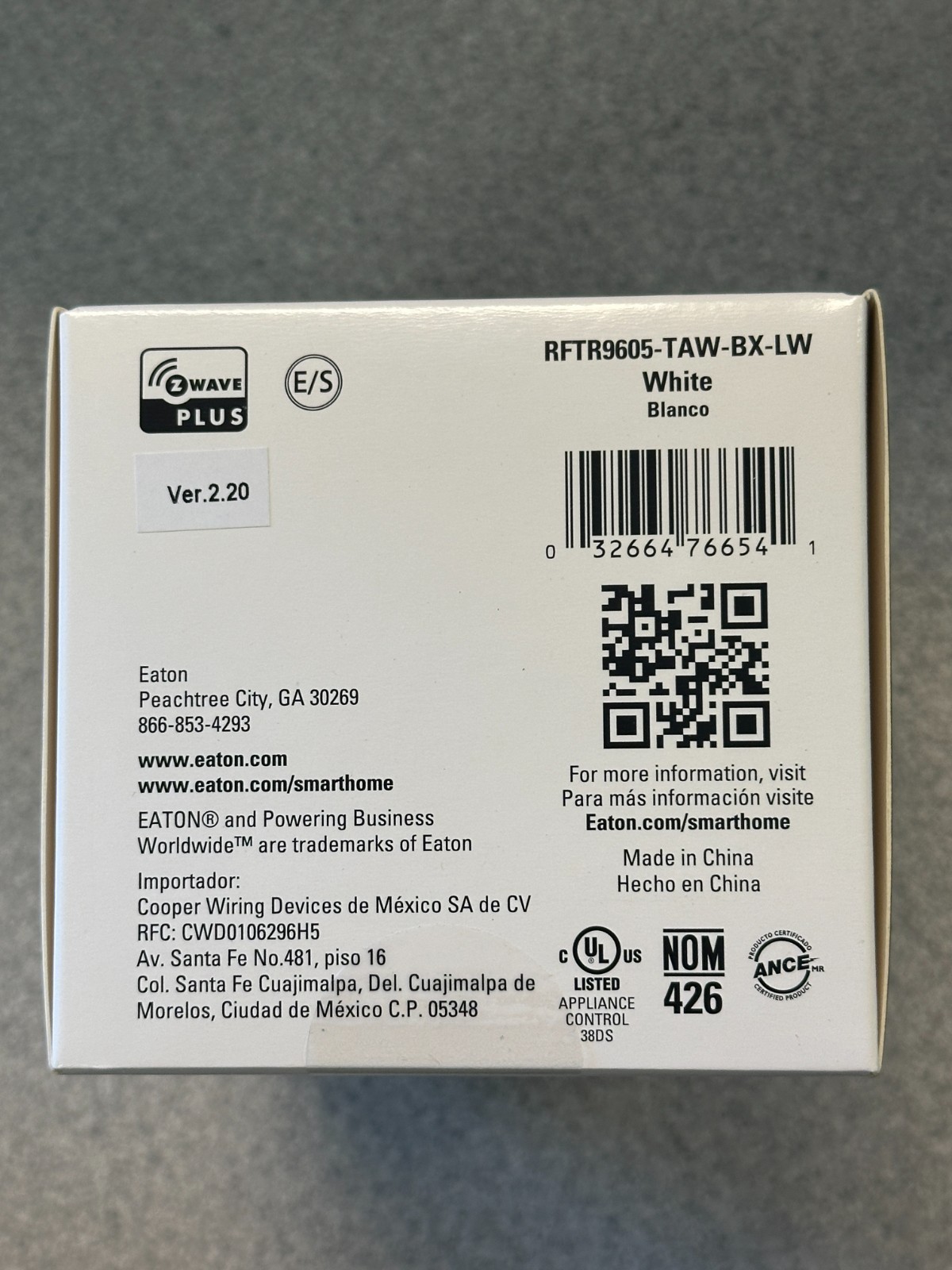 NEW Eaton RFTR9605-TAW Z-Wave Plus Wireless WiFi Duplex Receptacle Outlet White