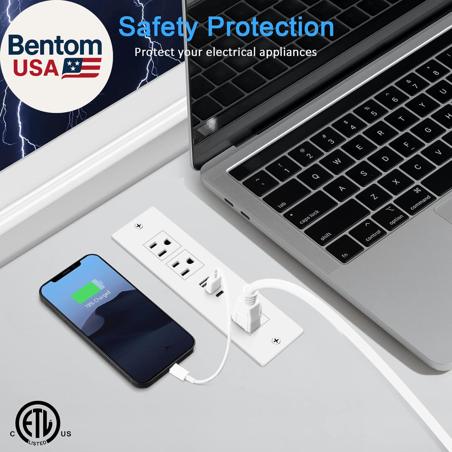 Recessed Power Strip, Furniture Drawer Outlet with 20W PD USB-C & 18W QC3.0 USB-