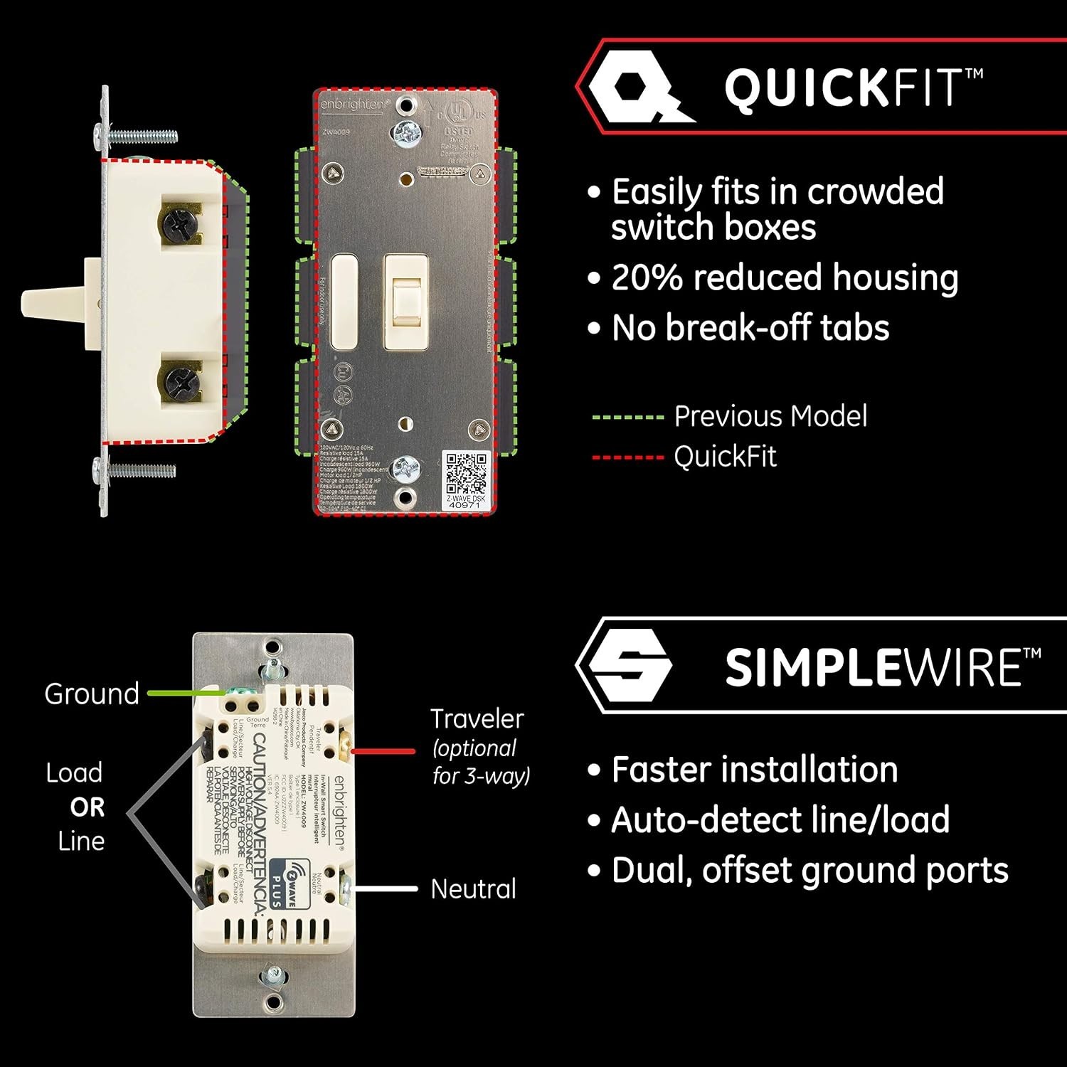 Almond Z-Wave Plus Smart Light Switch with QuickFit and SimpleWire, 3-Way Rea…