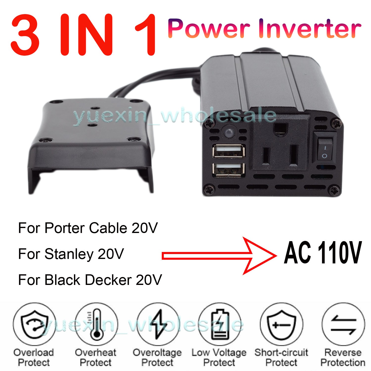 Power Inverter for Porter Cable/for Black Decker/for Stanley 20V Battery Operate