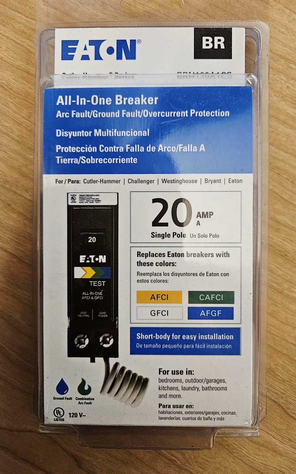 Eaton BRN120A1CS 20A Single Pole AFCI/GFCI All-In-One Circuit Breaker Brand New
