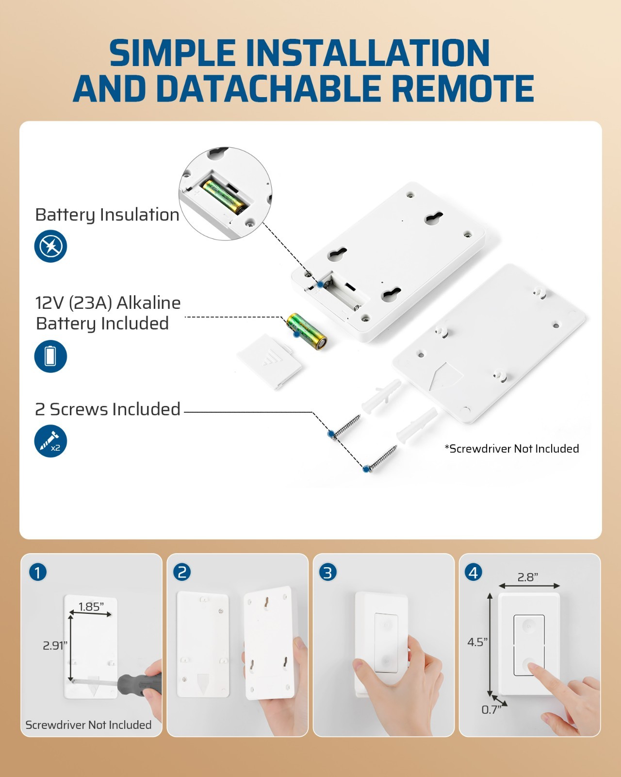 DEWENWILS Remote Control Outlet Wireless Wall Mounted Light Switch,No Wiring