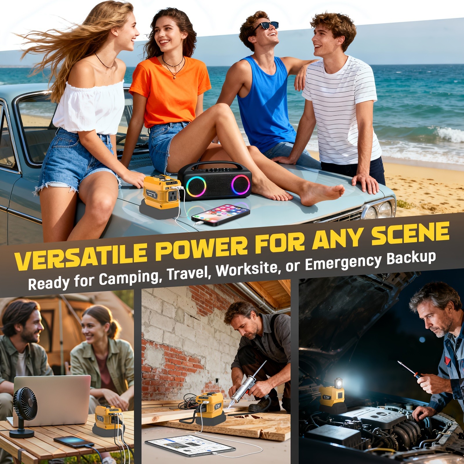 Portable 220W Power Inverter Compatible with Dewalt 20V Battery Emergency