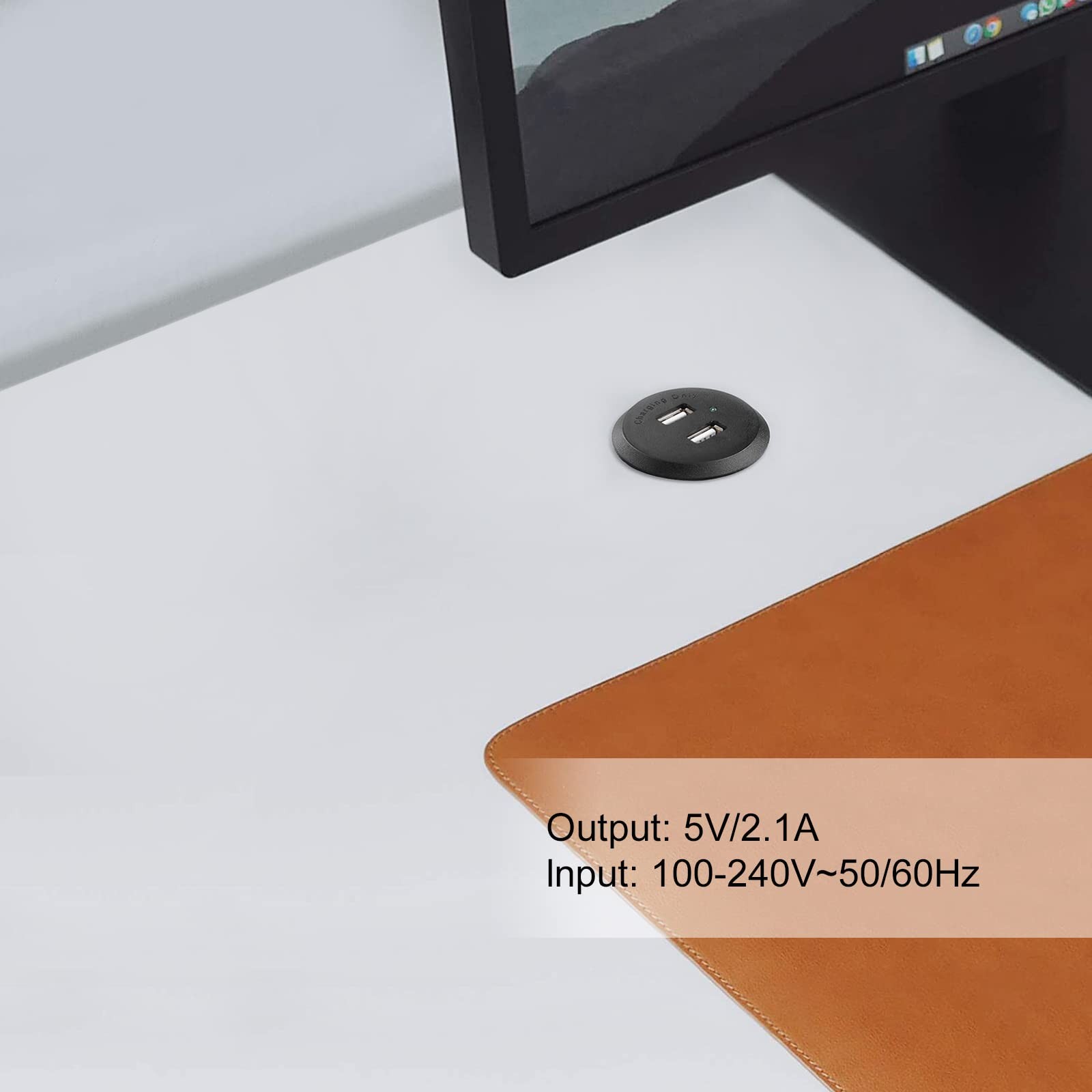 Desktop USB Power Grommet with 2 USB 2.1A Ports Recessed Mount Power Hub