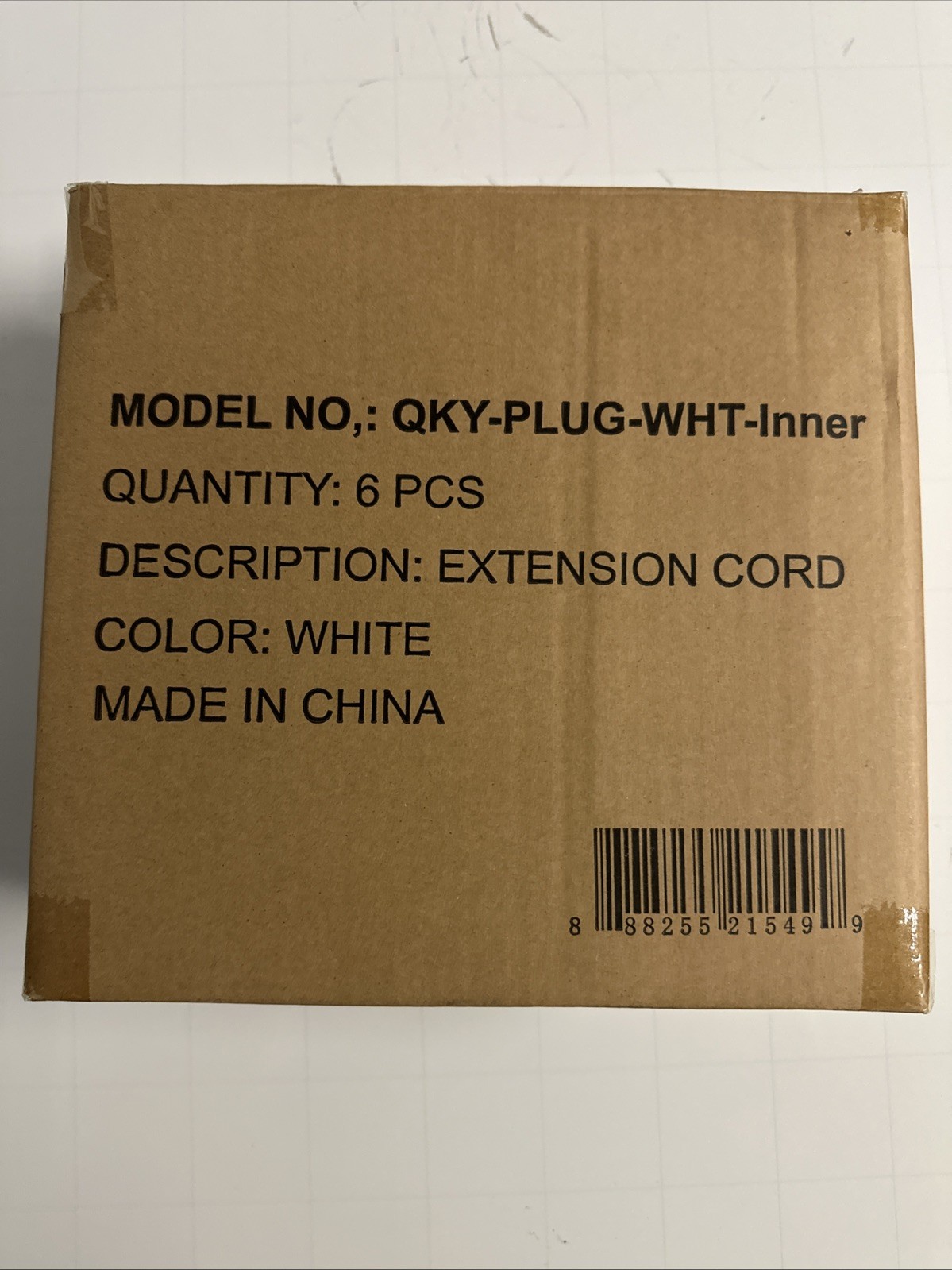 6 pack Quirky 8 INCH PLUG Extension Power Cord – White
