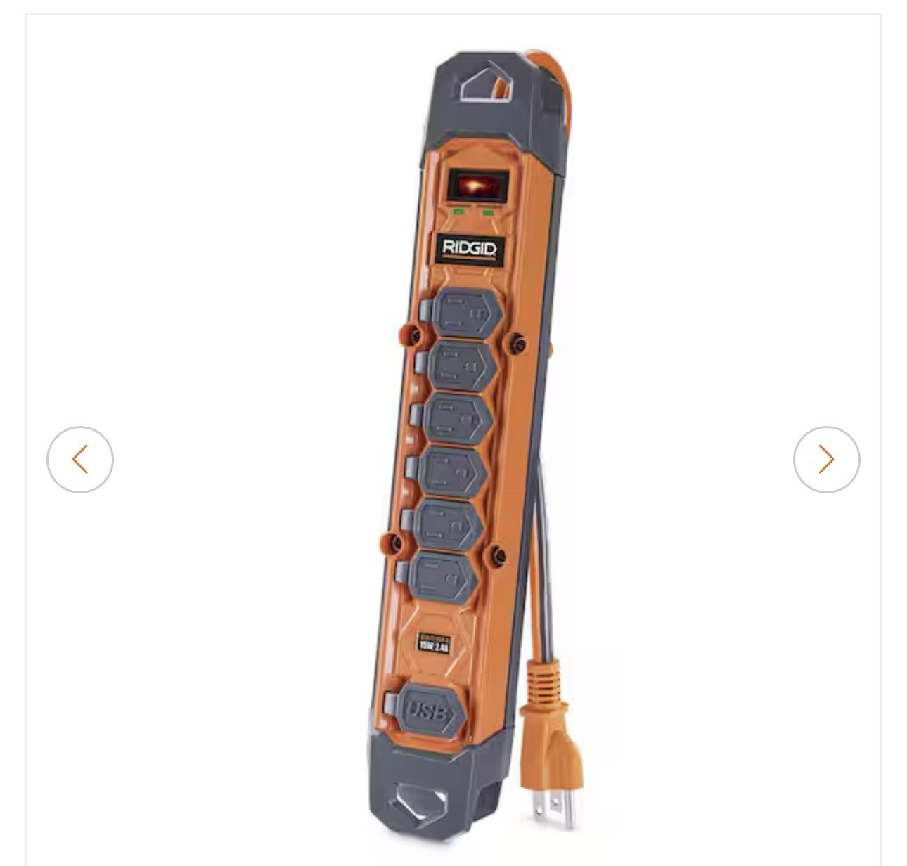 RIDGID Heavy Duty Surge Protector 6 Outlet 8FT Cord USB-C USB-A 2100J