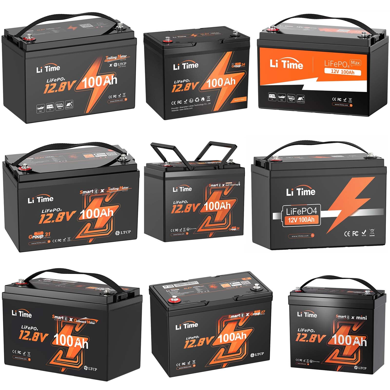 LiTime 12V 100Ah 200Ah 320Ah 460Ah LiFePO4 Lithium Battery Deep Cycle for RV Lot