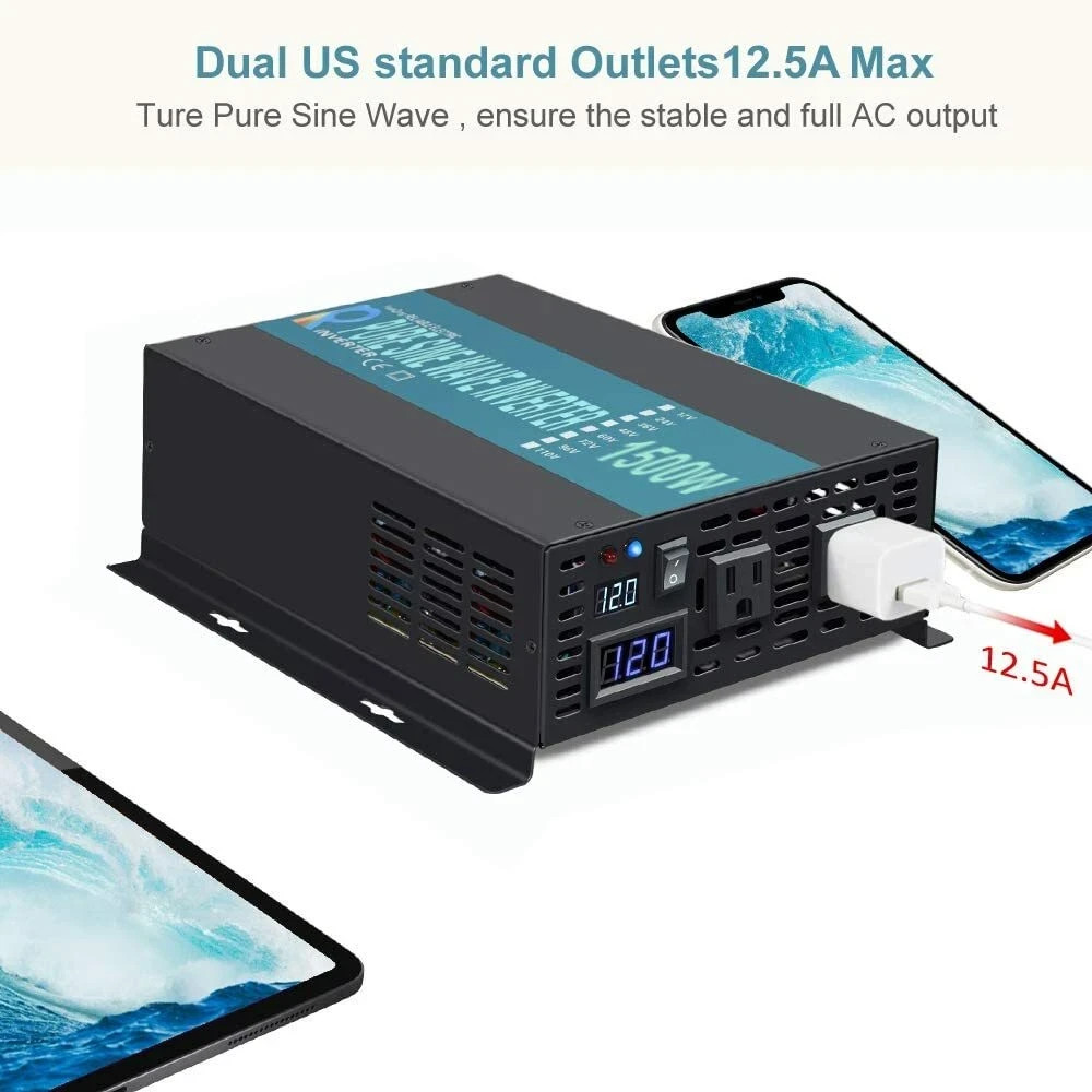 12v to 120V Pure Sine Wave Inverter 1500W for auto workshop or solar system