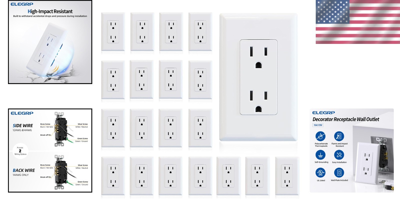 High-Quality 20 Pack Wall Outlet Glossy White