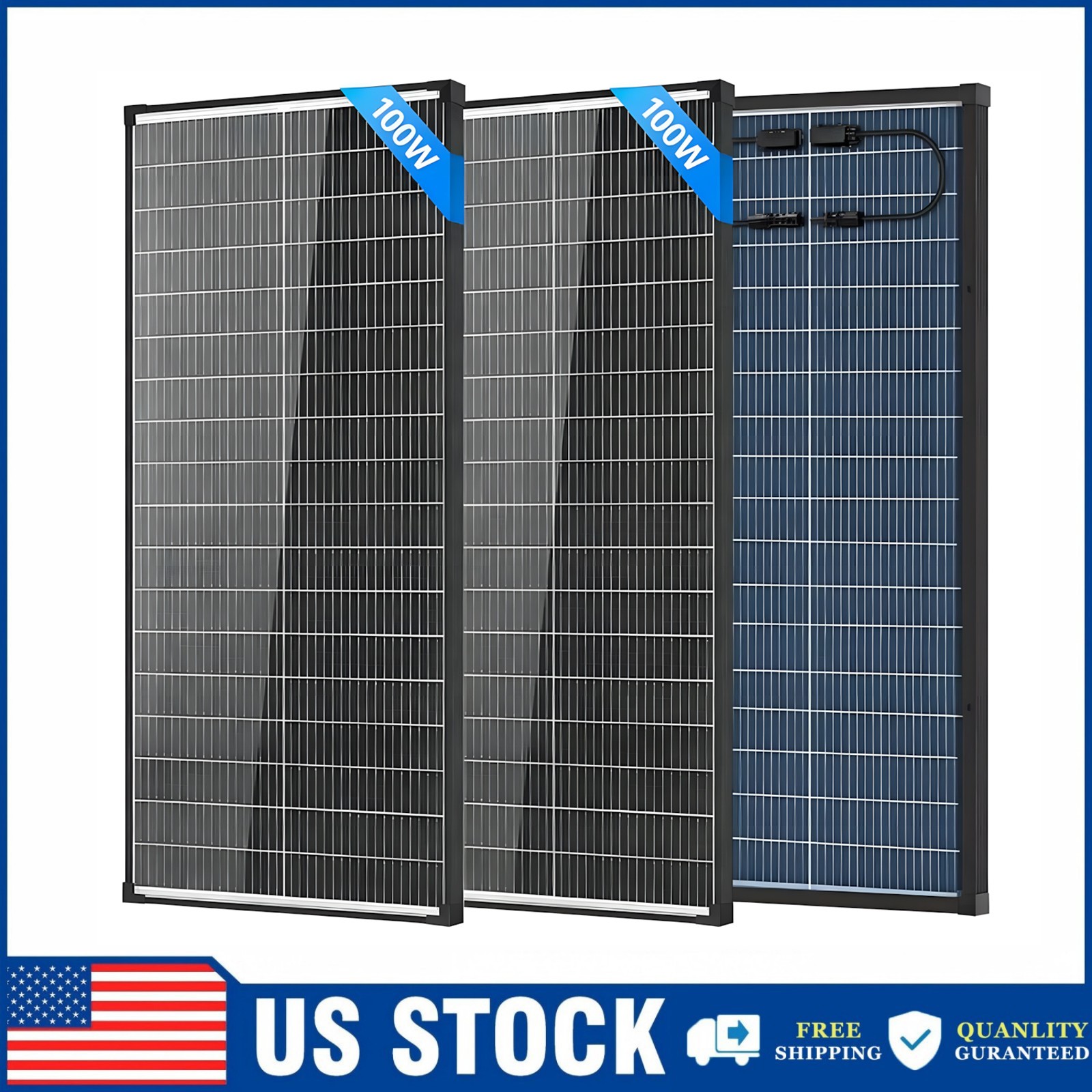 2Pack(200W) Bifacial Solar Panel 100Watt 18V N-Type Mono Home PV Power Off-Grid