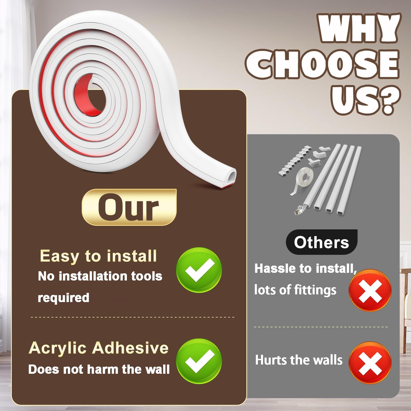 UOMTFAI Wall Cord Hider 390 Inch, Self Adhesive Cable 390inch, White