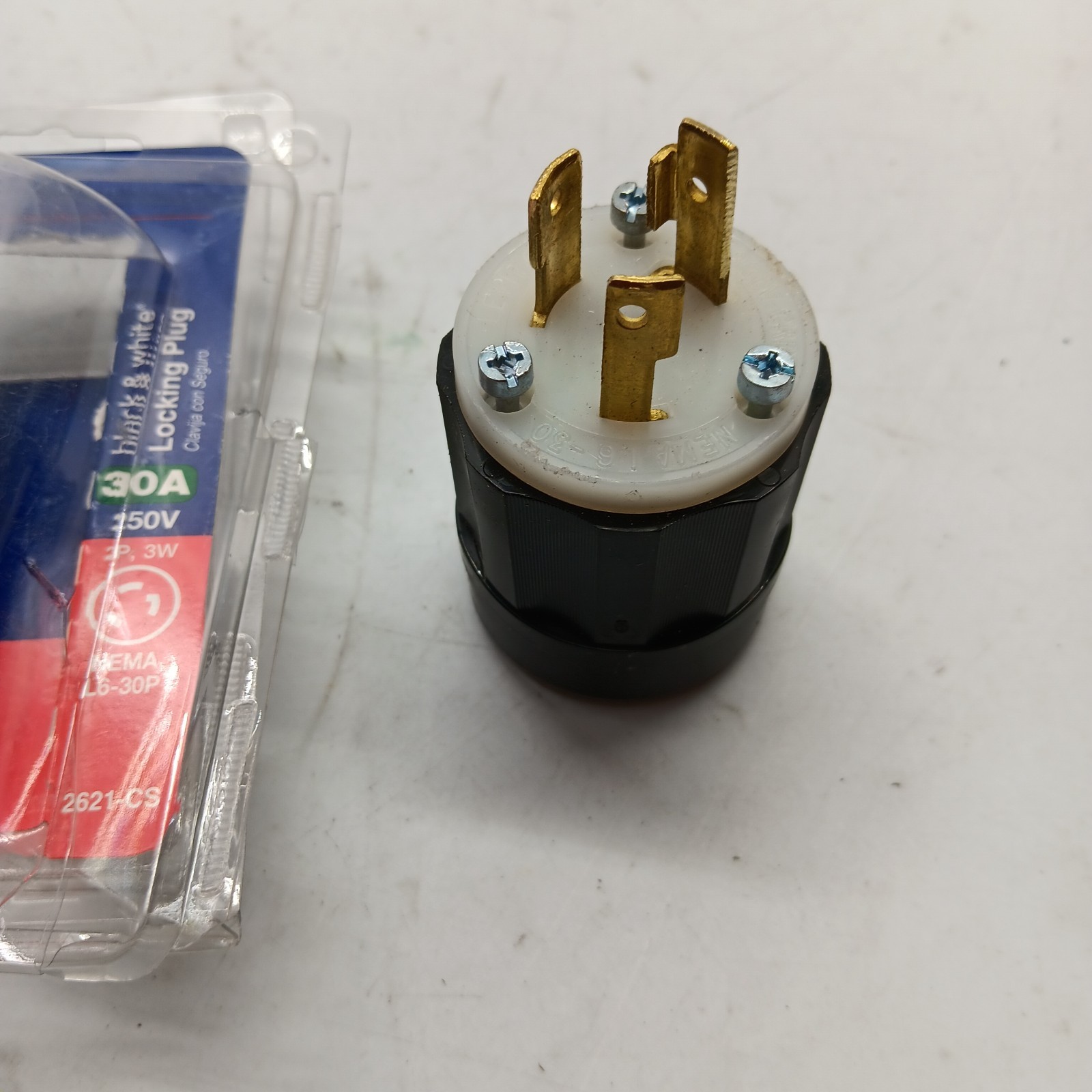 Leviton Locking Plug, 30 Amp, 250 Volt, Industrial Grade, 2621, Black & White