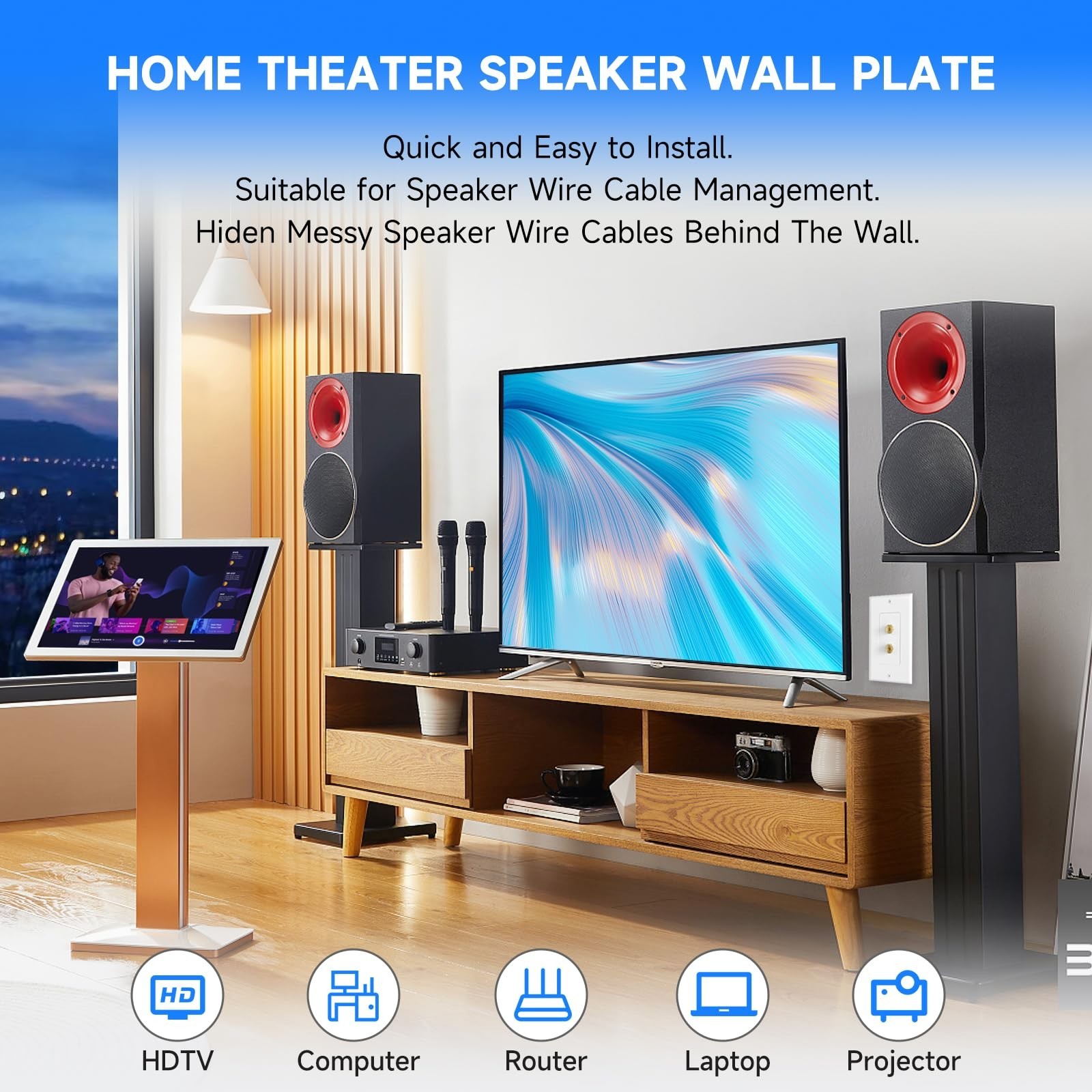 4 Pack Speaker Wall Plate with Low Voltage Mounting Bracket for Banana Plug 1…