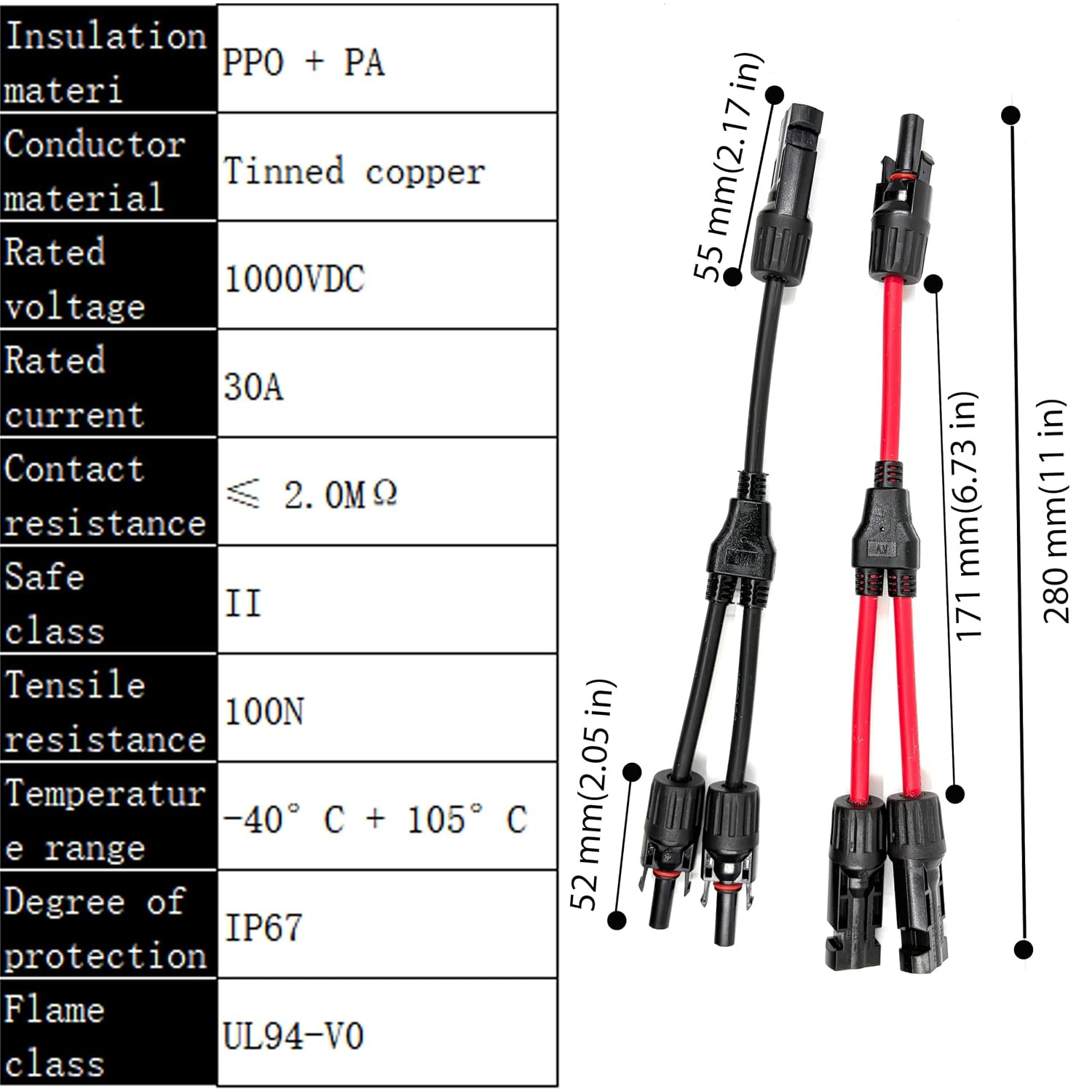 2 Pcs Solar Y Connectors 1-To-2, 10AWG Tinned Copper Wire MC4 Parallel Adapter (