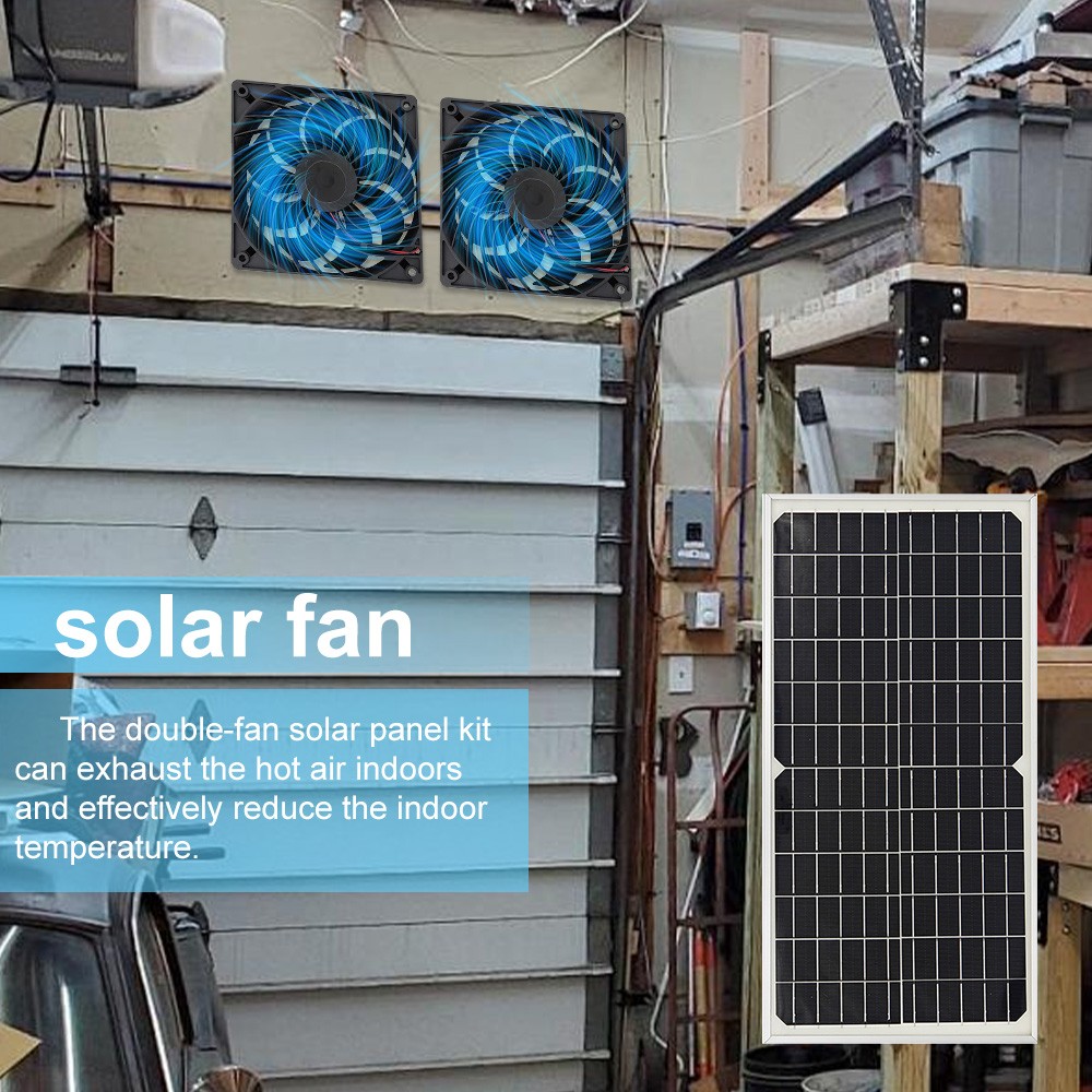 Solar Powered Fan 30W Waterproof Solar Panel Dual Exhaust Fan for Chicken Coop
