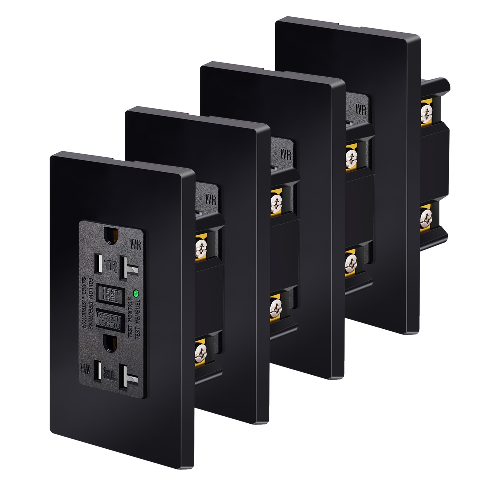 4Pack 20A GFCI Outlet Black Tamper Weather Resistant Receptacle with Wall Plates