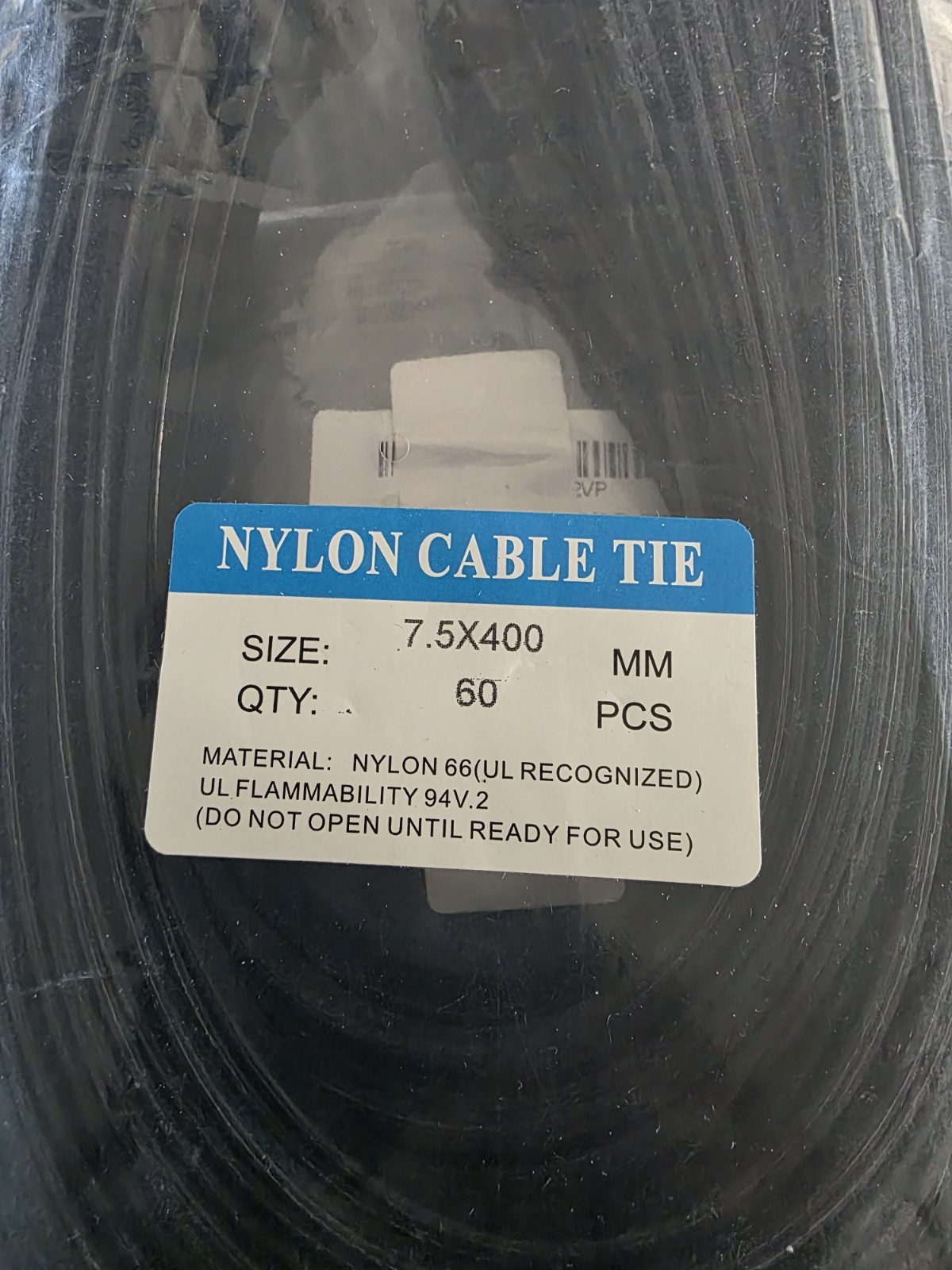 5 Packs of 60, 15.7 in Black Nylon Cable Ties 0.3 width 7.5×400, 200 lbs ten