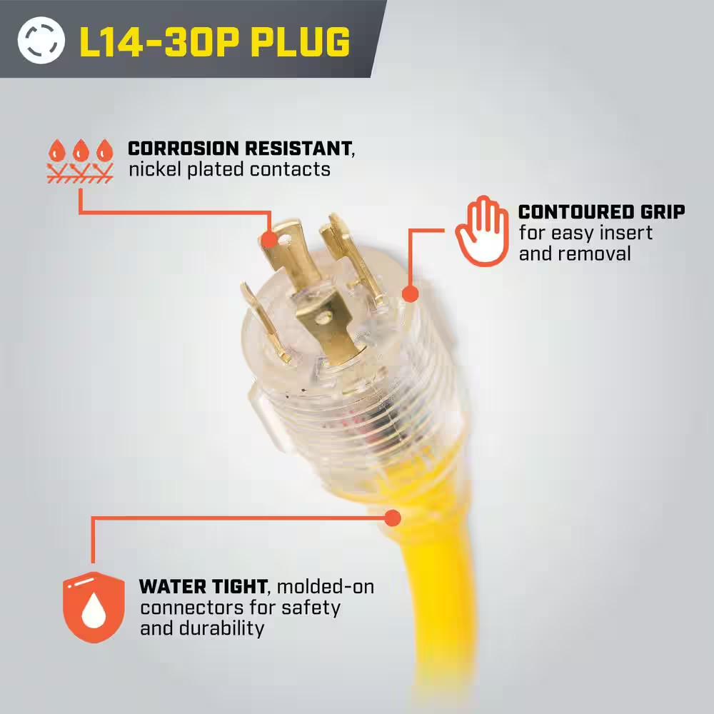 2 Ft 30-Amp 125-Volts Generator Extension Cord Adapter